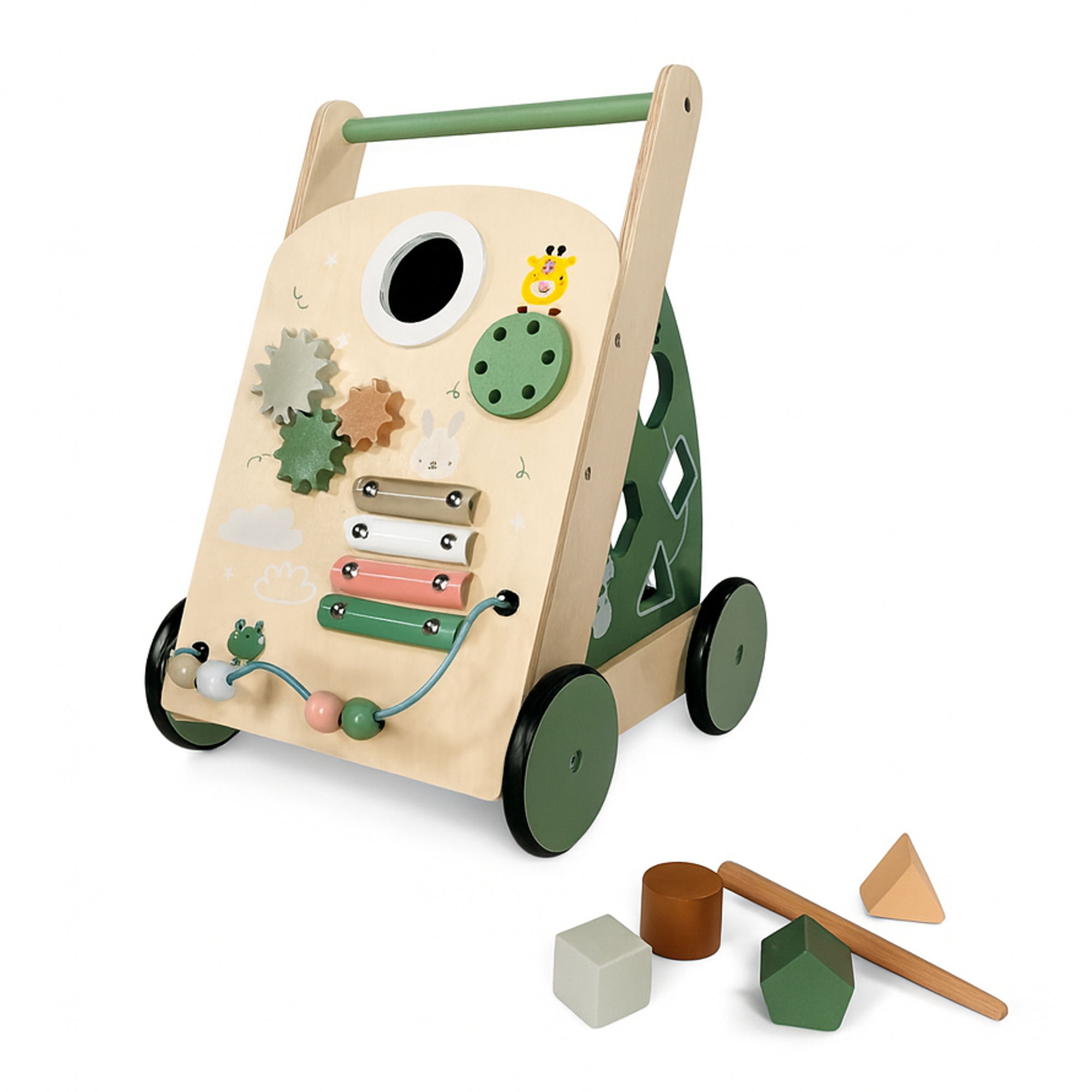 Lauflernwagen aus Holz mit Activity-Board, leise Räder, ab 1 Jahr Lauflernwagen aus Holz mit Activity-Board, leise Räder, ab 1 Jahr