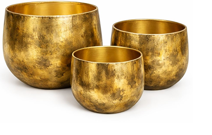 Pflanztöpfe aus Metall, 3er-Set in Gold mit strukturierter Antik-Optik