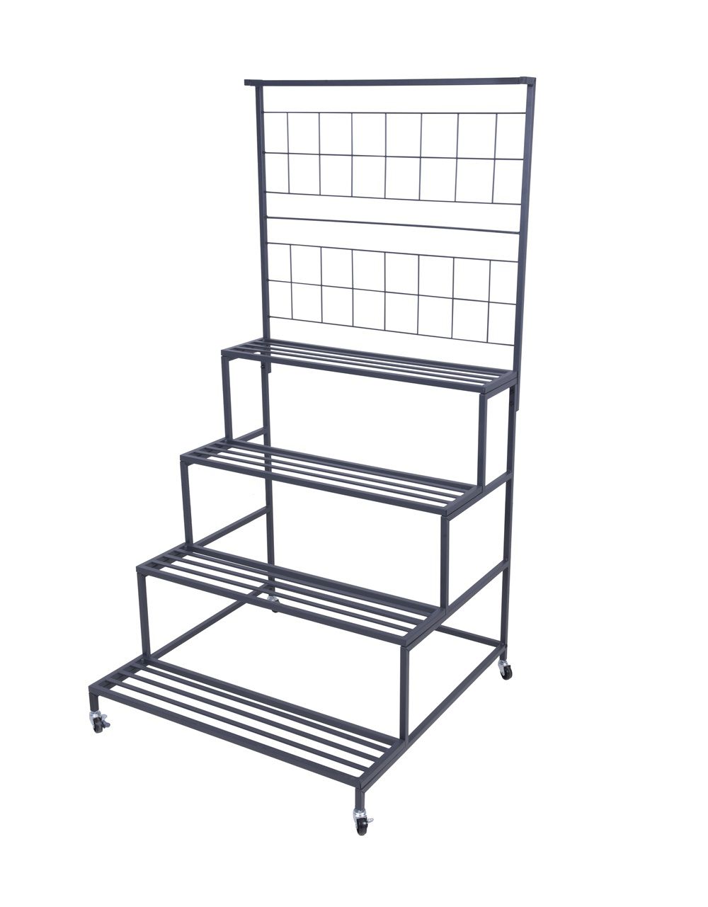 Blumentreppe, Pflanzregal mit Hängeregal, Stahltreppe anthrazit 4 Ebenen, Pflanzständer HI-507430