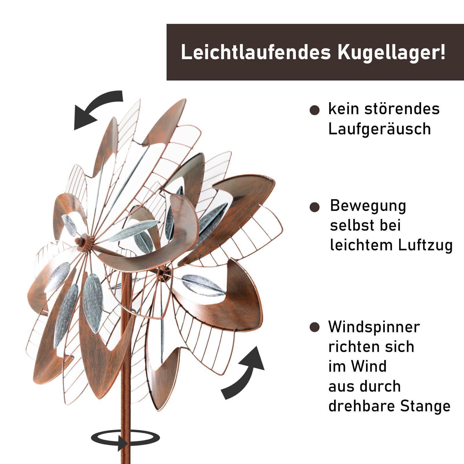 Windrad “Dandelion” mit 2 gegenläufigen Propellern, Gartendeko, 213 cm hoch NA185