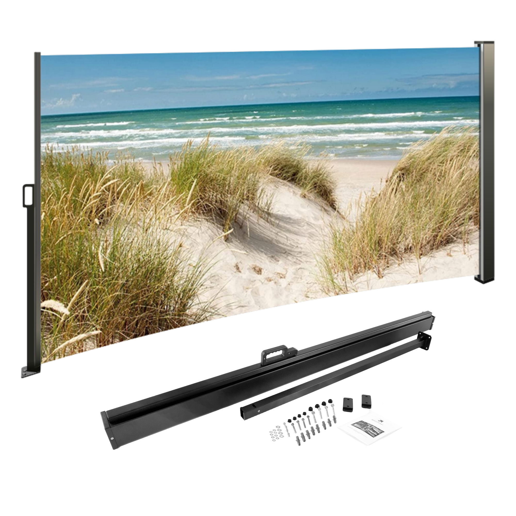 Seitenmarkise ausziehbar links, 180 cm hoch, Seitenrollo mit Fotodruck Ostsee NA098-R