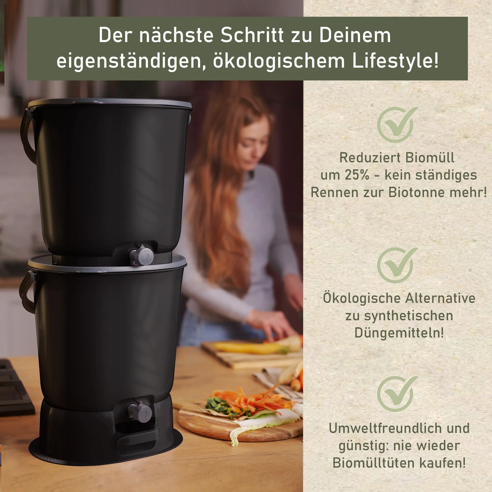 Bokashi Starter Set mit 2 Bokashi Eimer, Bokashi Ferment, Dosierhilfe und Stampfer SK-101856