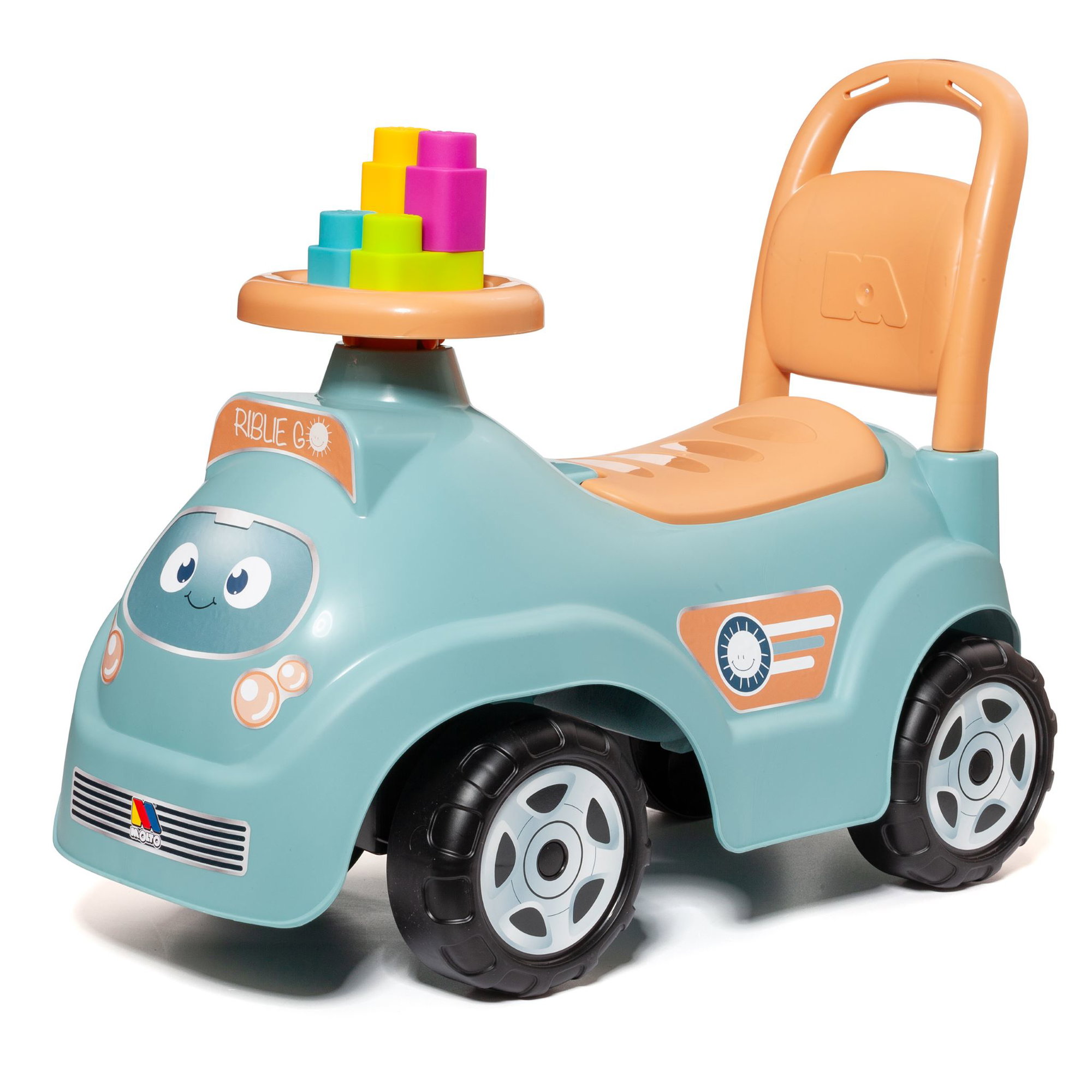 2-in-1 Rutschauto Kinder mit Klemmbausteinen, Lauflernhilfe, Spielauto