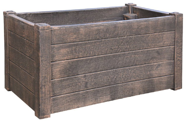 Pflanzkübel TEAK, Größe L, Holz-Optik, eckig