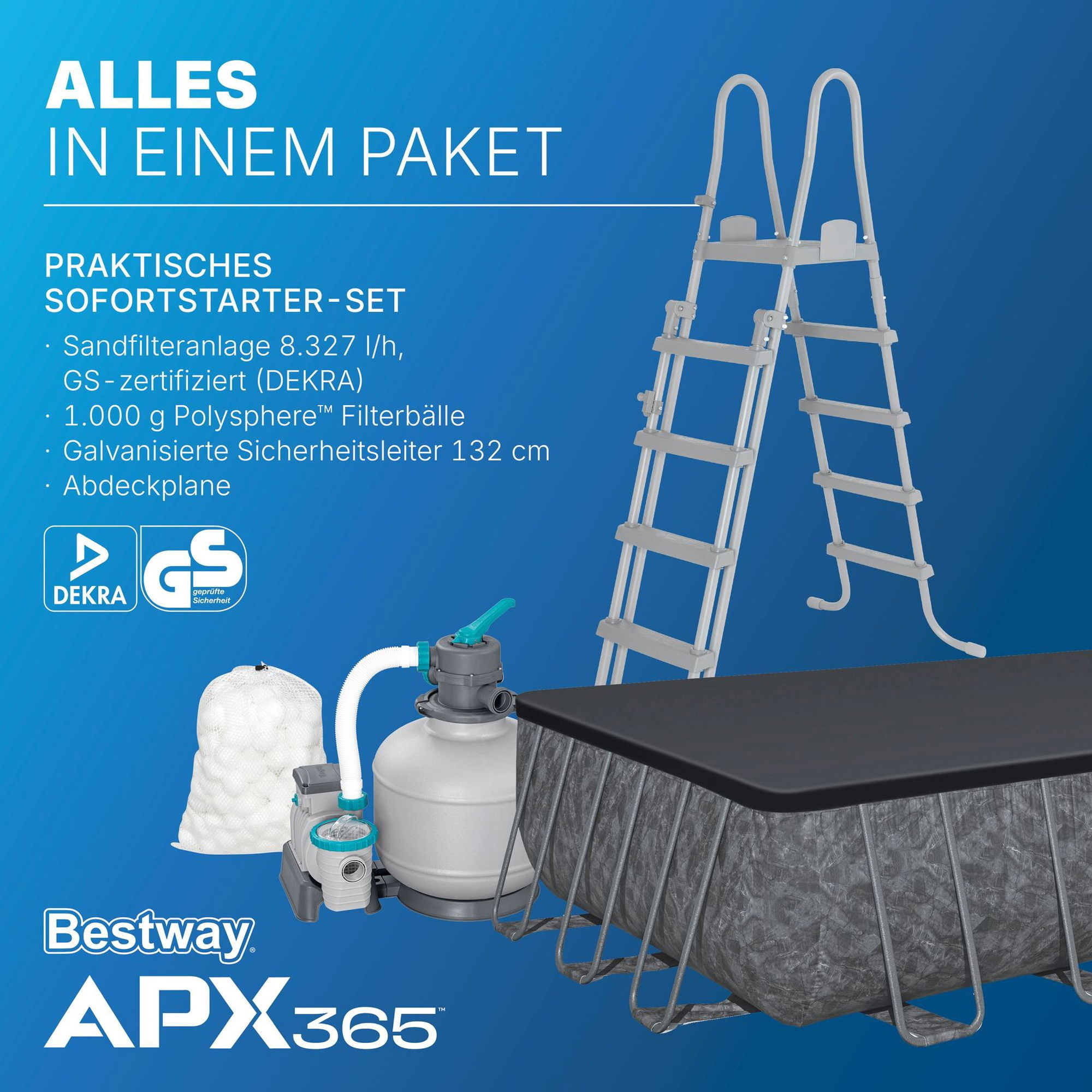 estway APX365 winterfestes Frame Pool Komplett-Set 956 x 488 x 132 cm