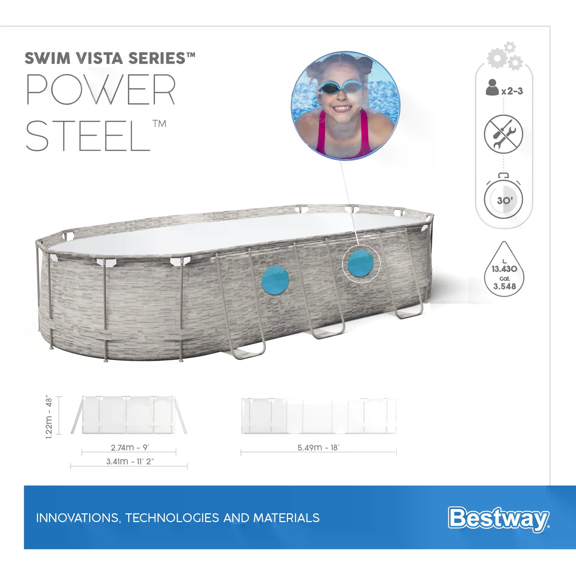 Power Steel Swim Vista Series Komplett-Set, 549 x 274 x 122 cm 56716_22 Power Steel Swim Vista Series Komplett-Set, 549 x 274 x 122 cm 56716_22