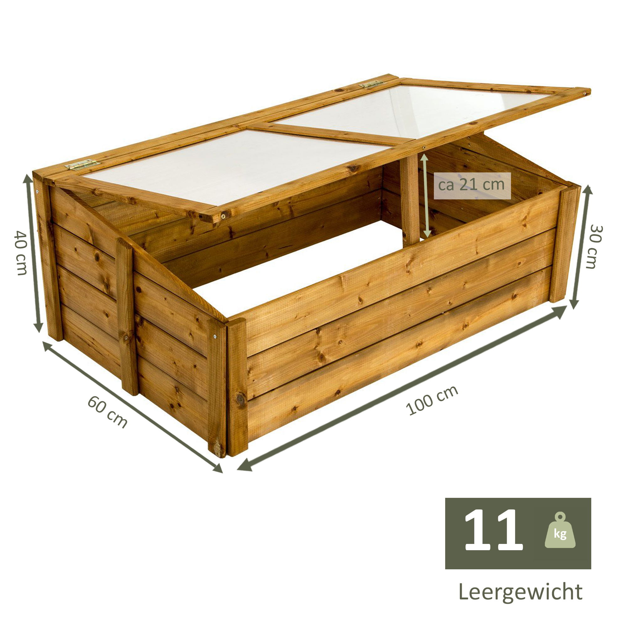 Frühbeet 100x60 cm, braun, Frühbeetaufsatz für Hochbeete, Frühbeetkasten NA113_B