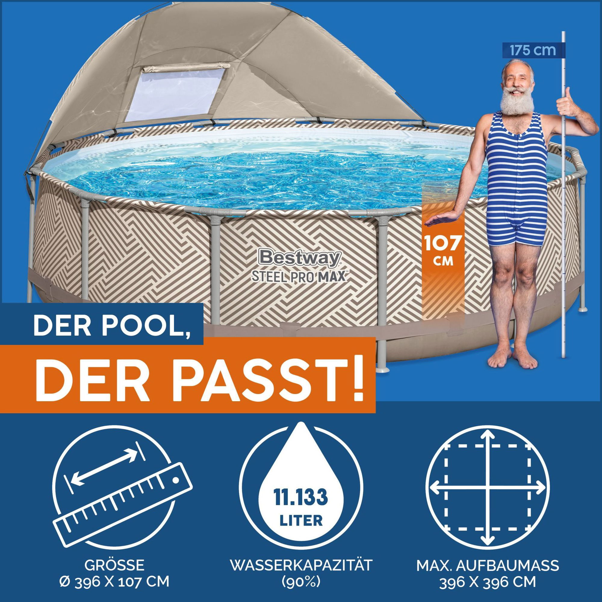 Bestway Steel Pro MAX Frame Pool Komplett-Set Ø 396 x 107 cm Bestway Steel Pro MAX Frame Pool Komplett-Set Ø 396 x 107 cm