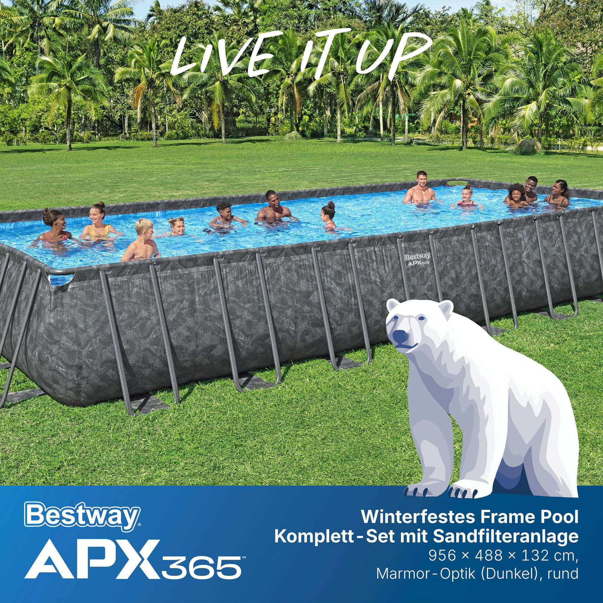 estway APX365 winterfestes Frame Pool Komplett-Set 956 x 488 x 132 cm