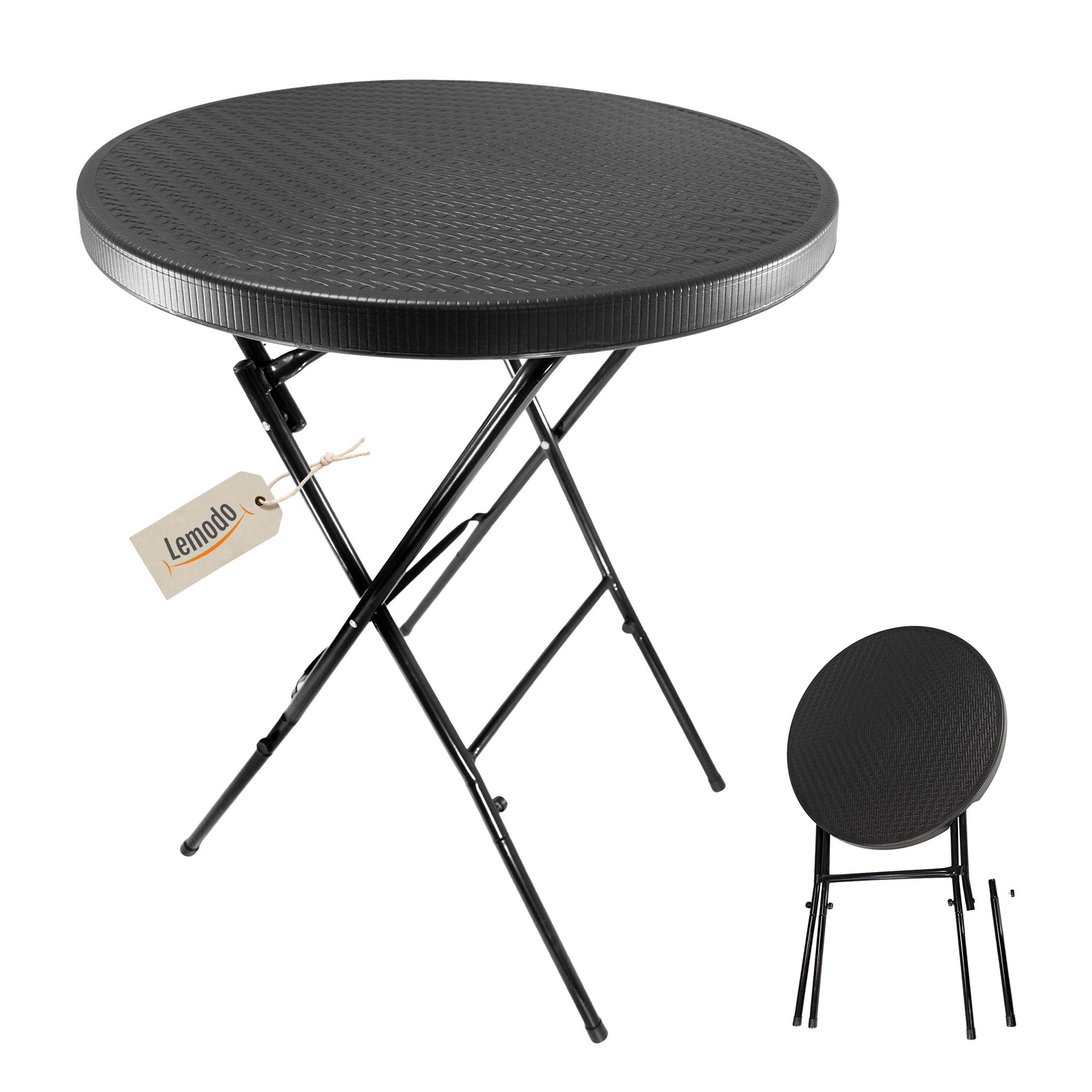 Stehtisch klappbar 80 cm schwarz in Rattan-Optik, Höhe 110 cm Stehtisch klappbar 80 cm schwarz in Rattan-Optik, Höhe 110 cm