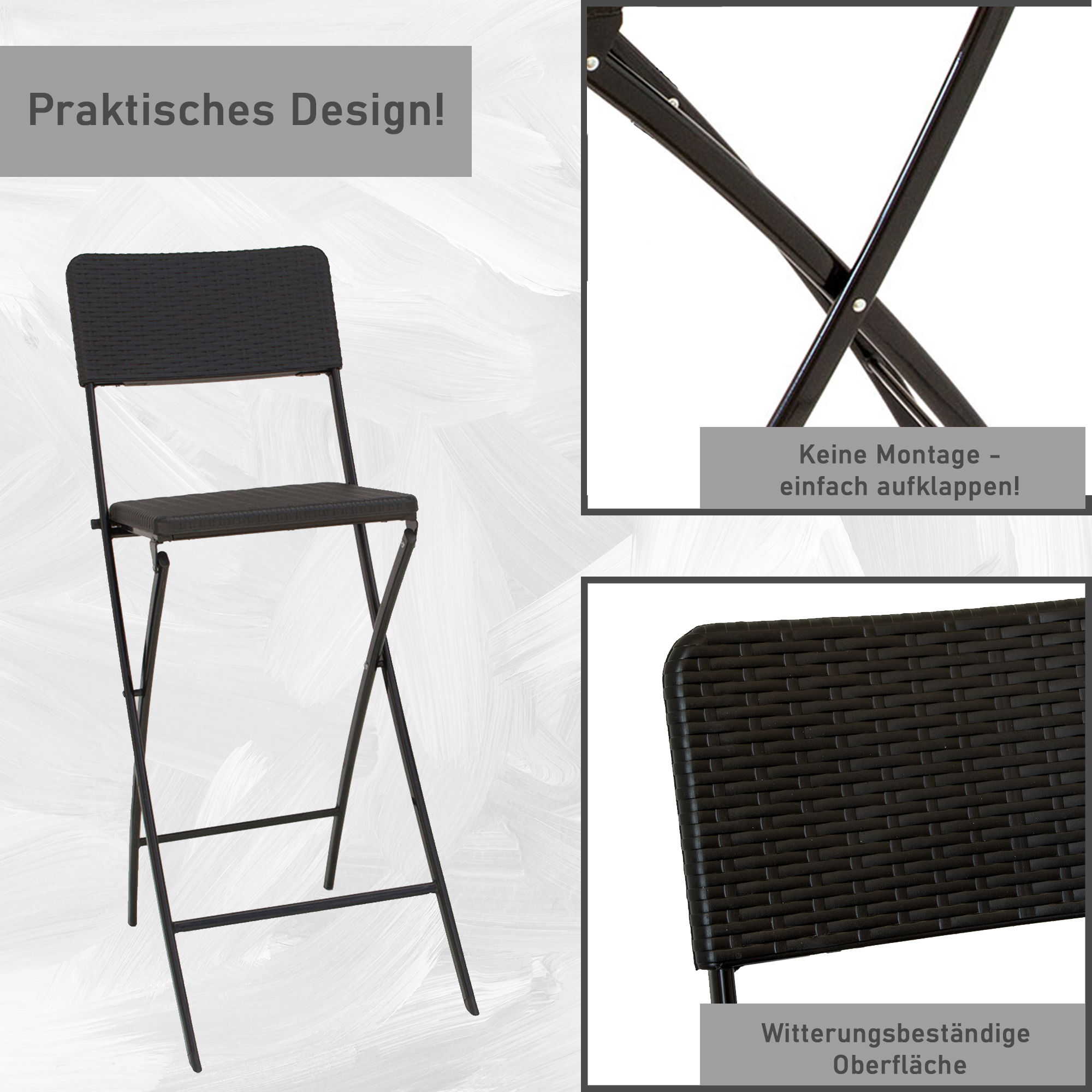 Barhocker mit Lehne, klappbare Barstühle als 2er Set, Küchenhocker Sitzfläche in Rattanoptik TB008