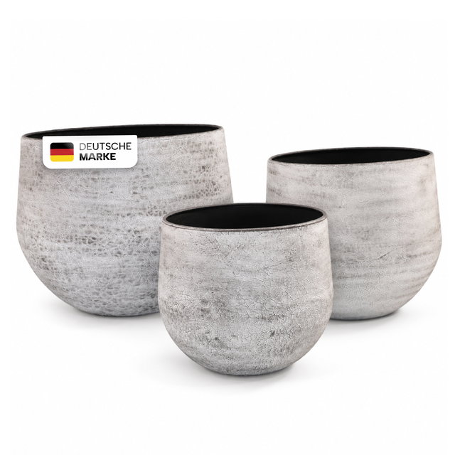 Pflanztöpfe Metall 3er-Set in Silber-Grau mit moderner Steinoptik Pflanztöpfe Metall 3er-Set in Silber-Grau mit moderner Steinoptik
