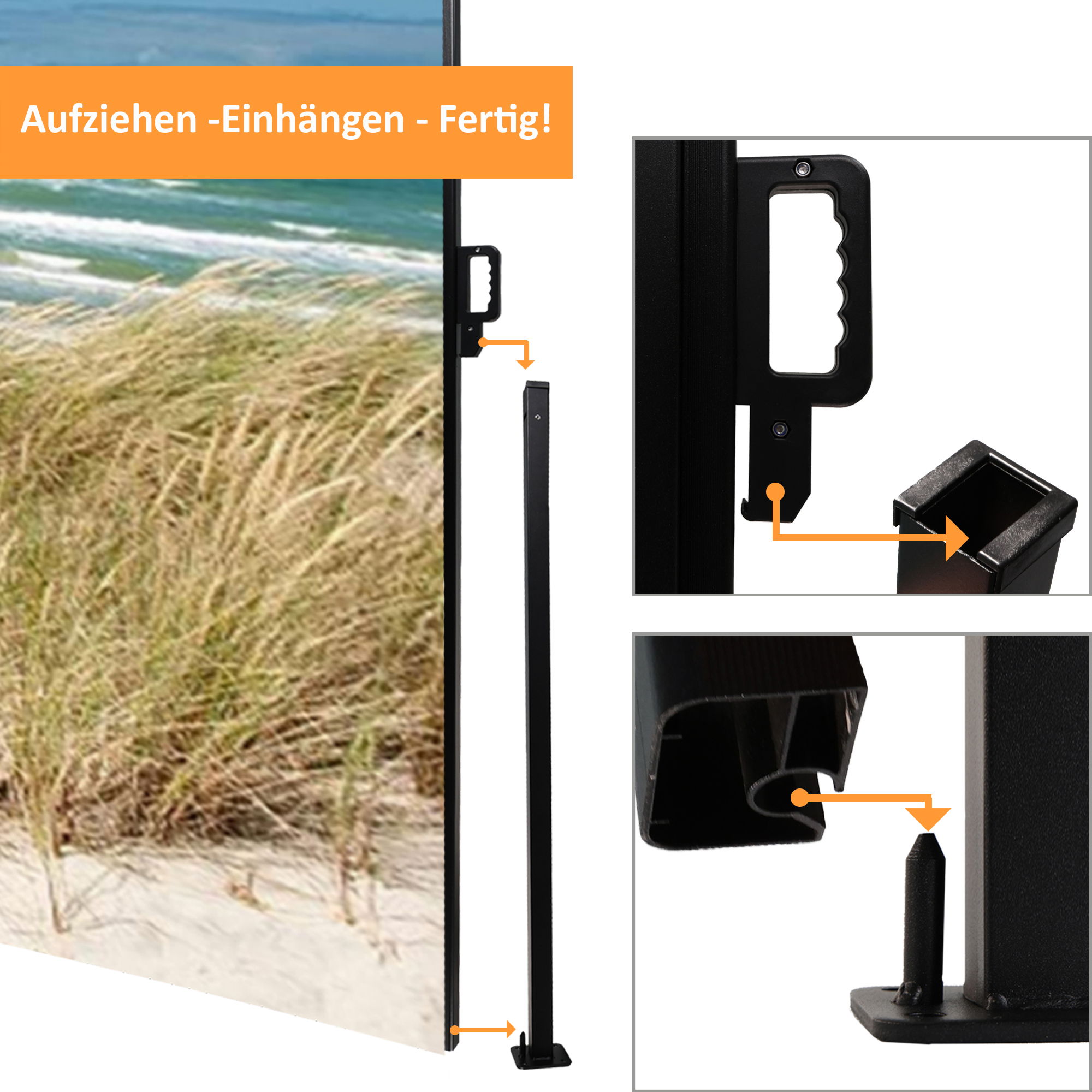 Seitenmarkise ausziehbar rechts, 180 cm hoch, Seitenrollo mit Fotodruck Ostsee NA098-L