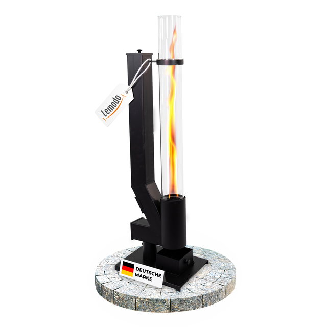 Pelletfackel CORE Feuerrohr, Feuersäule Outdoor mit Glasröhre schwarz