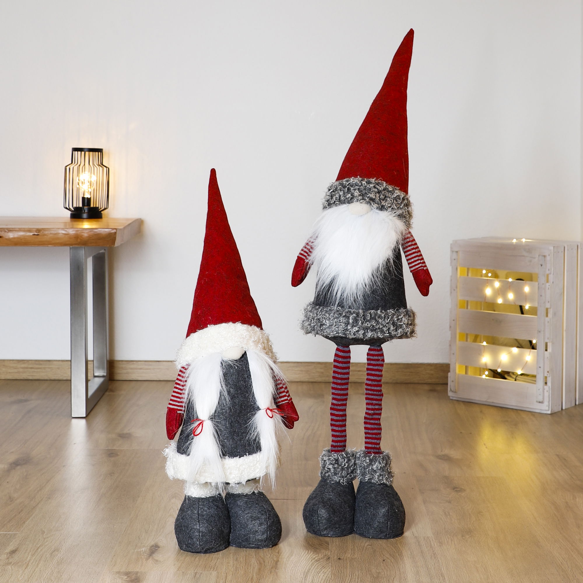 Weihnachtswichtel mit Teleskopbeinene Frau und Mann, Wichtel 2er Set