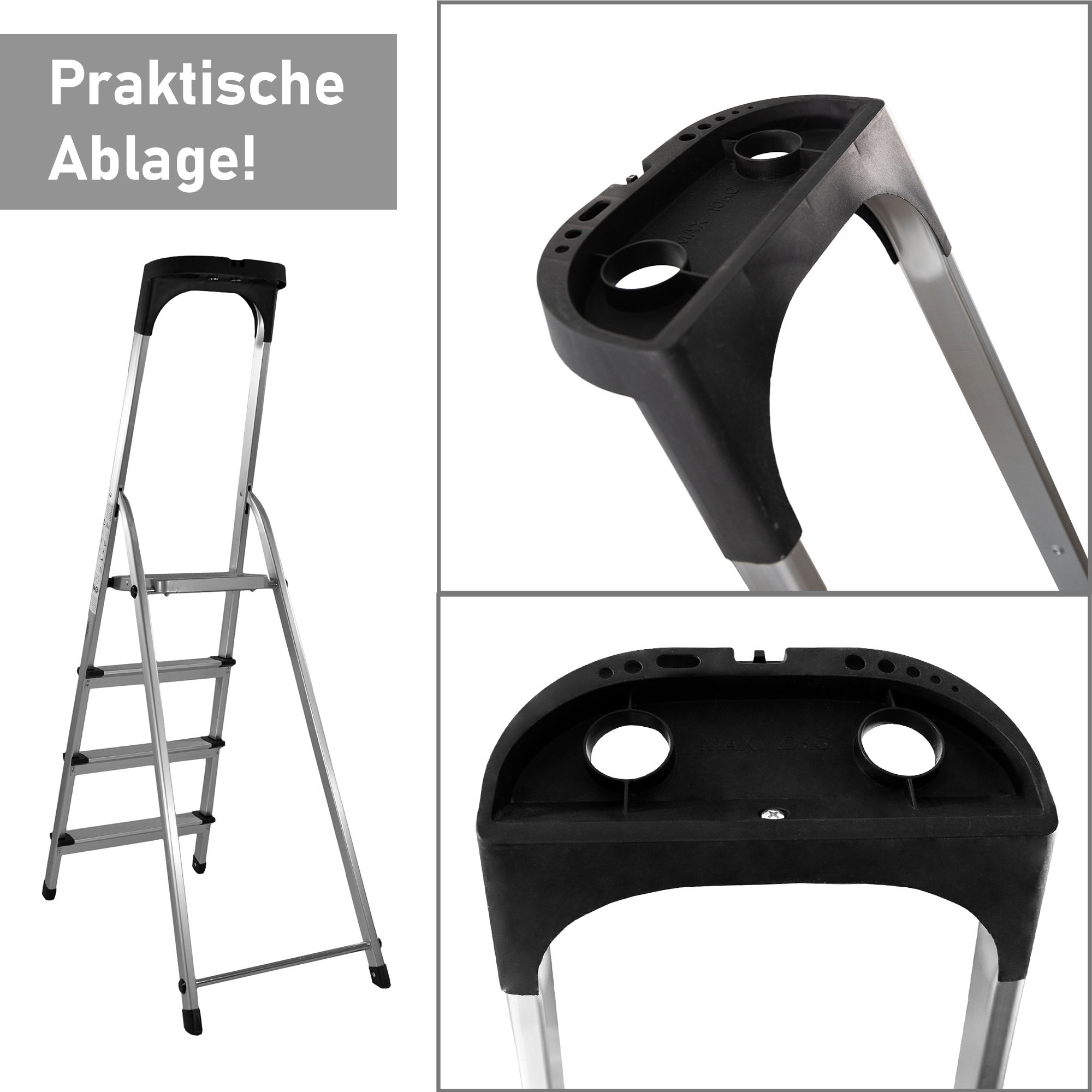 Trittleiter mit 4 Stufen, Treppenleiter aus Aluminium, Stehleiter bis 150kg belastbar NA182