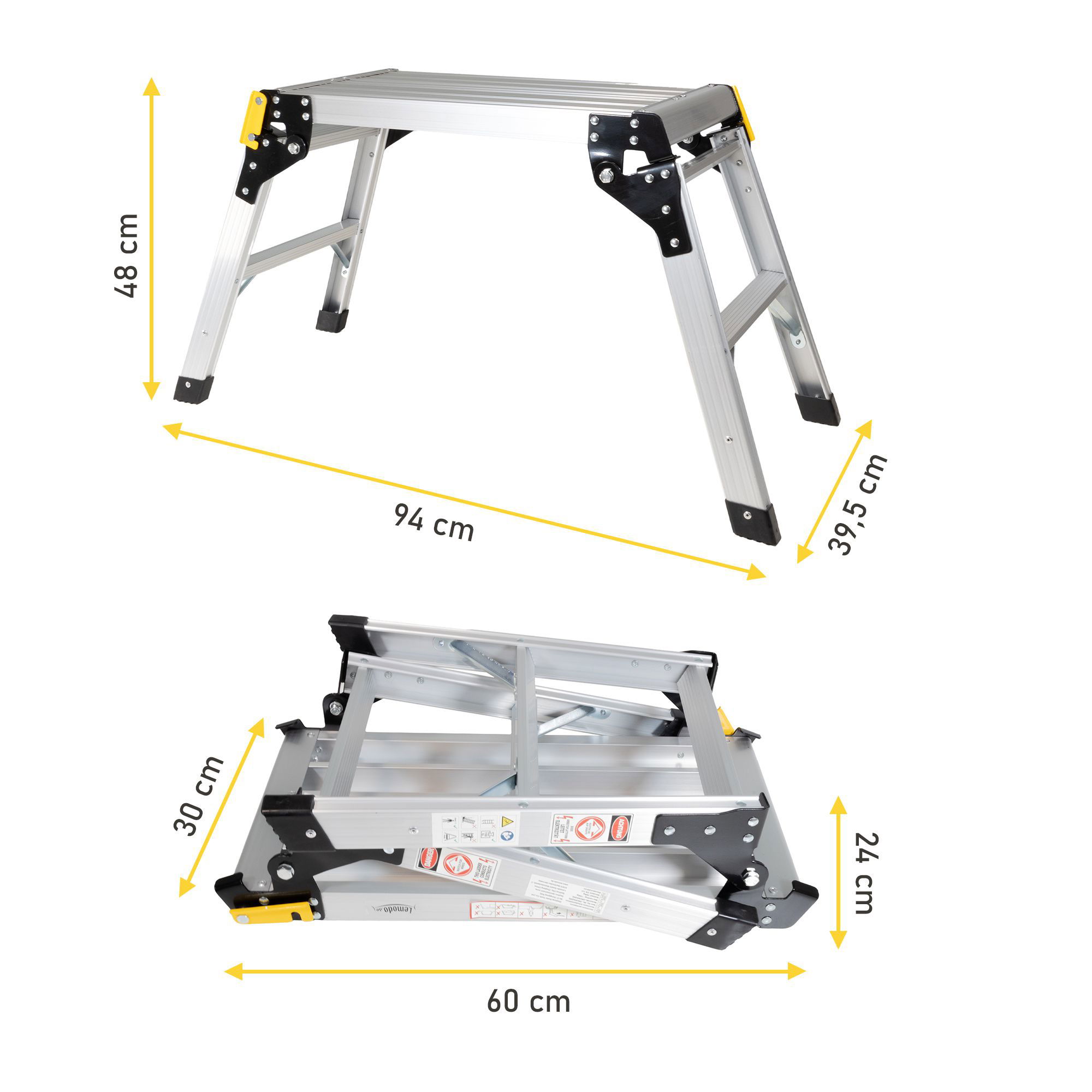 Kompakte Arbeitsplattform bis 150 kg belastbar, Arbeitsbühne 50 cm hoch, Aluleiter mit 2 Stufen NA205