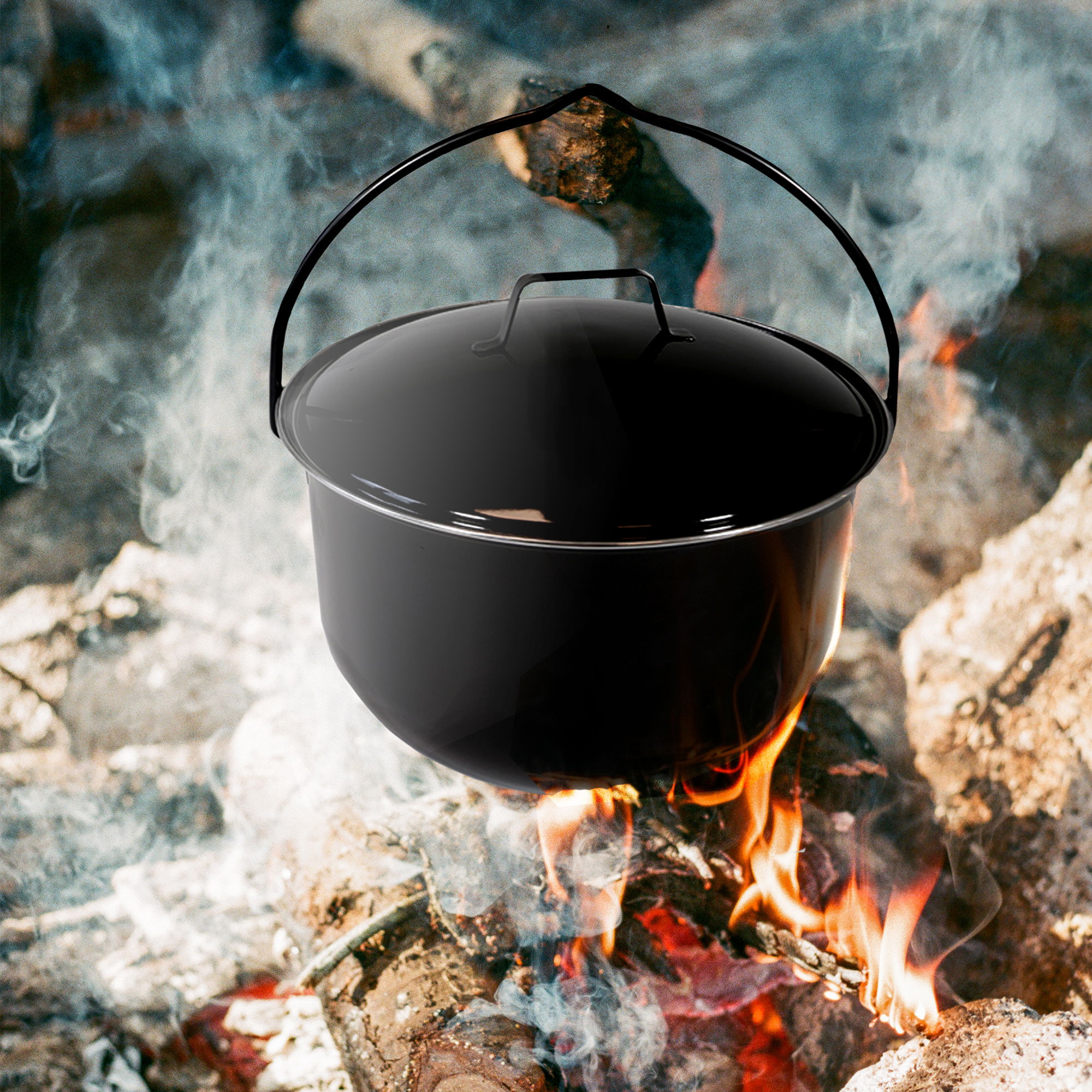 Gulaschtopf 14 L, Gulaschkessel für Schwenkgrill, Emaillierter Suppenkessel mit Schöpfkelle NA080