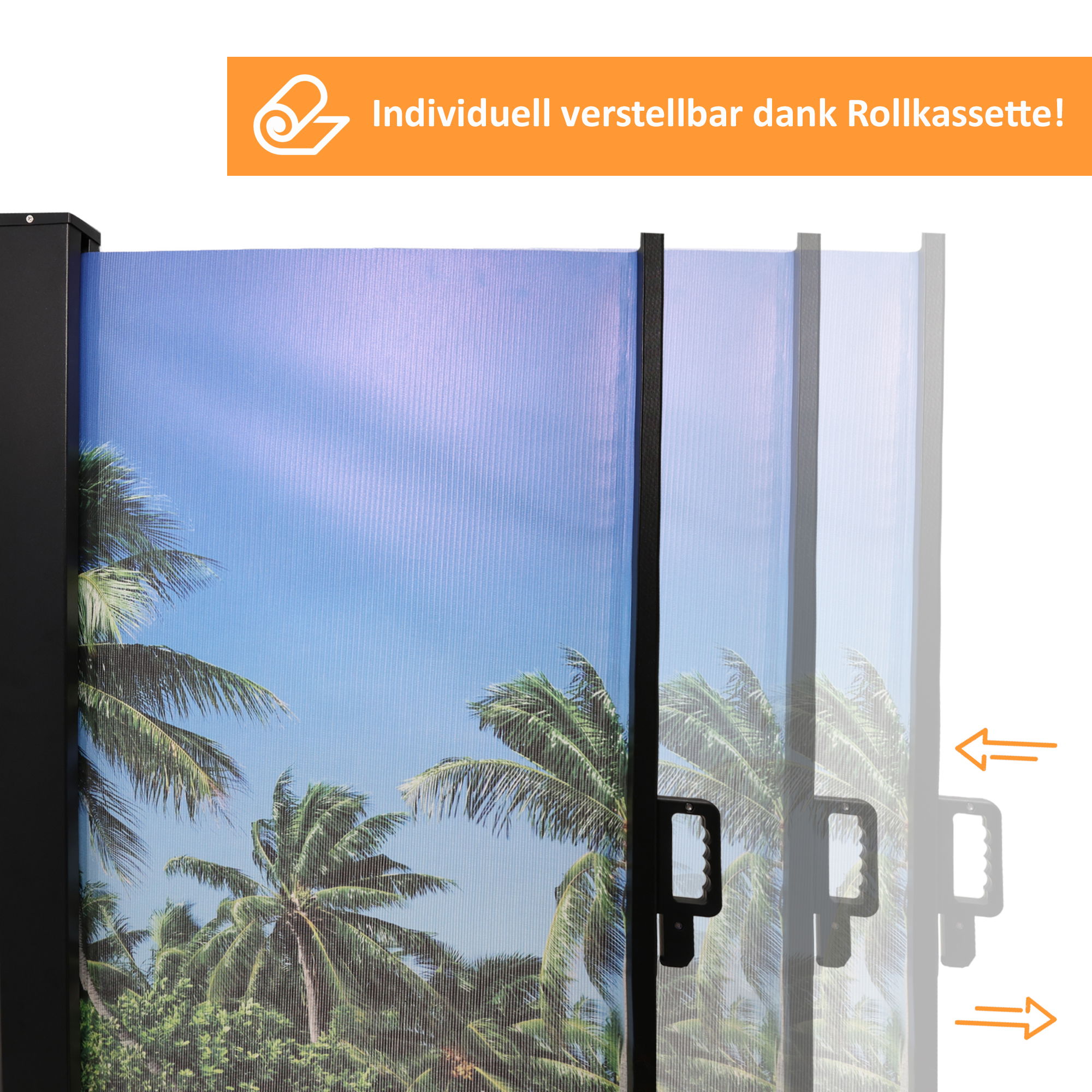 Seitenmarkise ausziehbar links, 180 cm hoch, Seitenrollo mit Fotodruck Südsee NA099-R