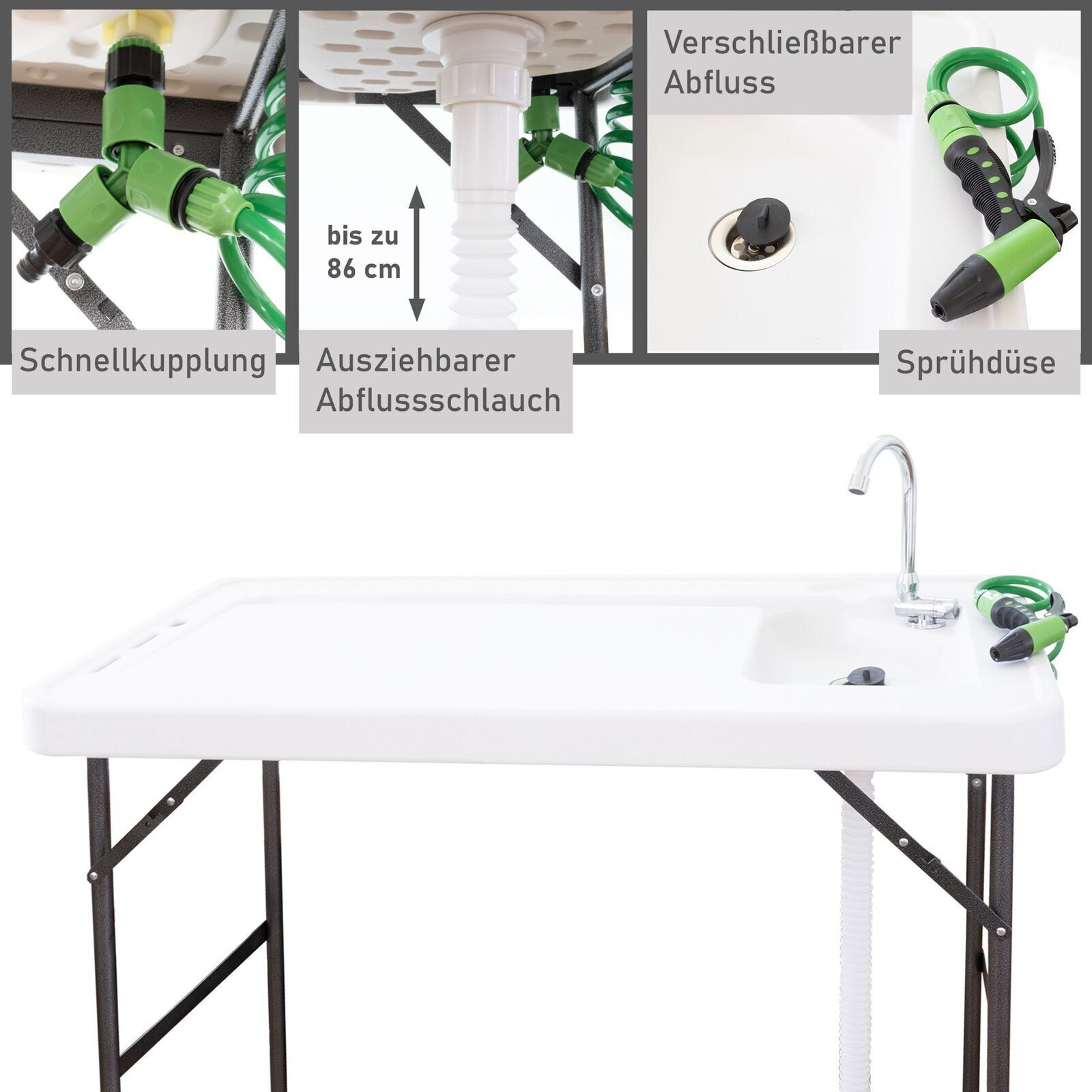 Klappbarer Filetiertisch, Camping Spüle mit Sprühdüse und Wasserhahn BL118