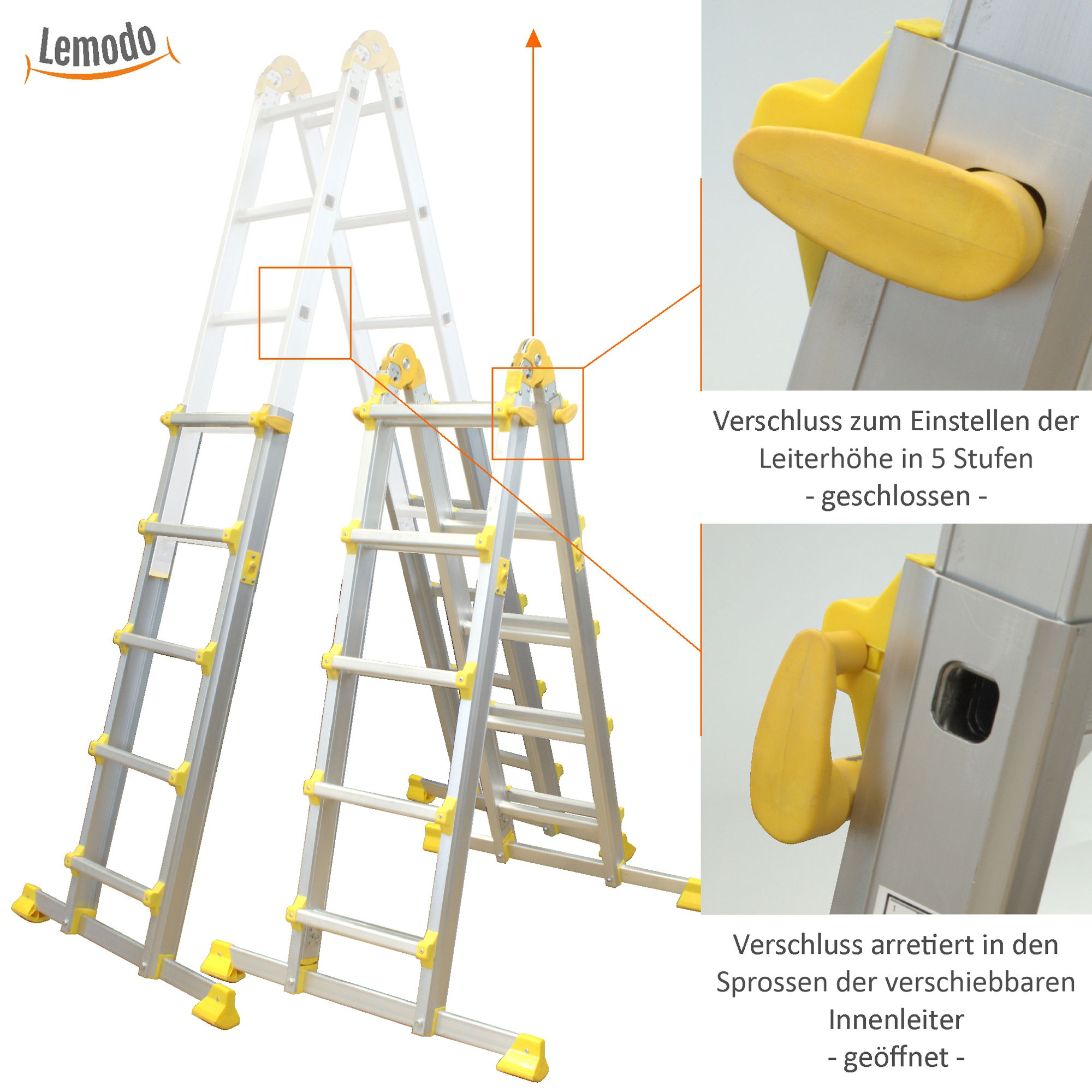 Alu Teleskopleiter ausziehbar, Klappleiter 4-teilig, 4,6 m, bis 150 kg, Stehleiter, Anlegeleiter NA149