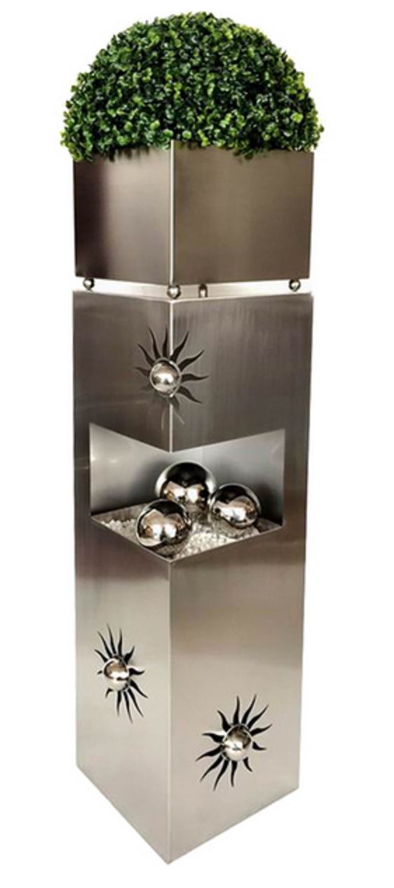 Pflanzsäule SONNE aus Edelstahl, eckig mit Deko-Elementen HI-507179