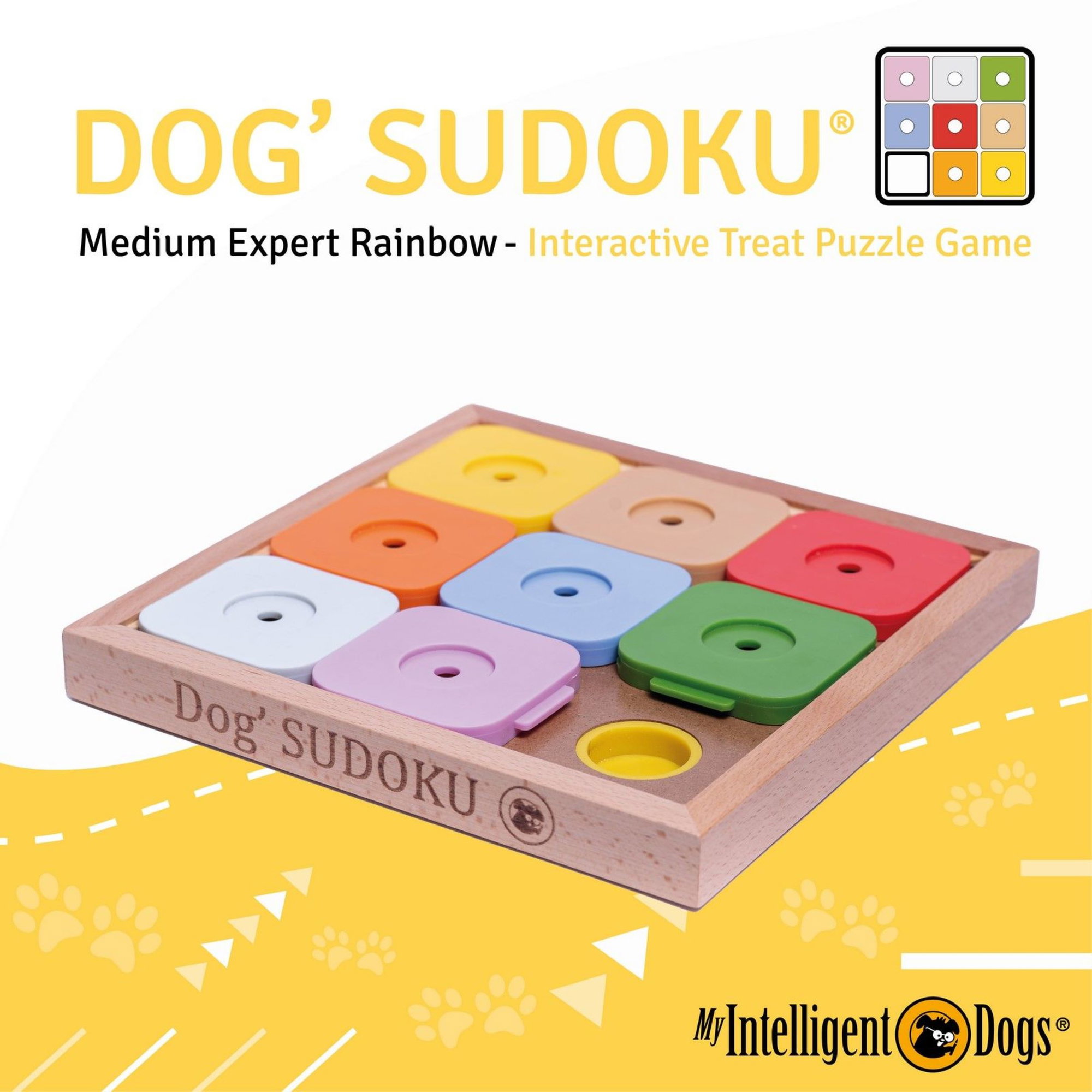 Hundespielzeug Sudoku Med. Exp. Rainbow für Hunde aus Holz, Level 3, bunt