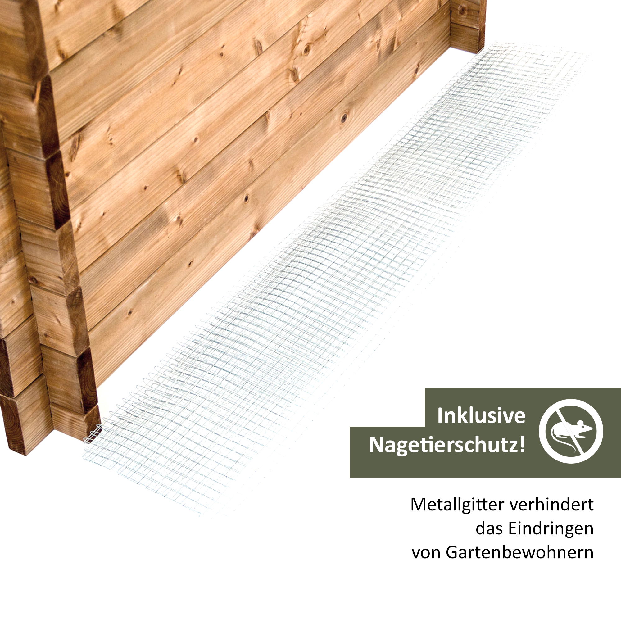 Massives Hochbeet aus Holz, 115 cm lang, Frühbeet als Set mit Noppenfolie und Nagerschutzgitter NA111_B