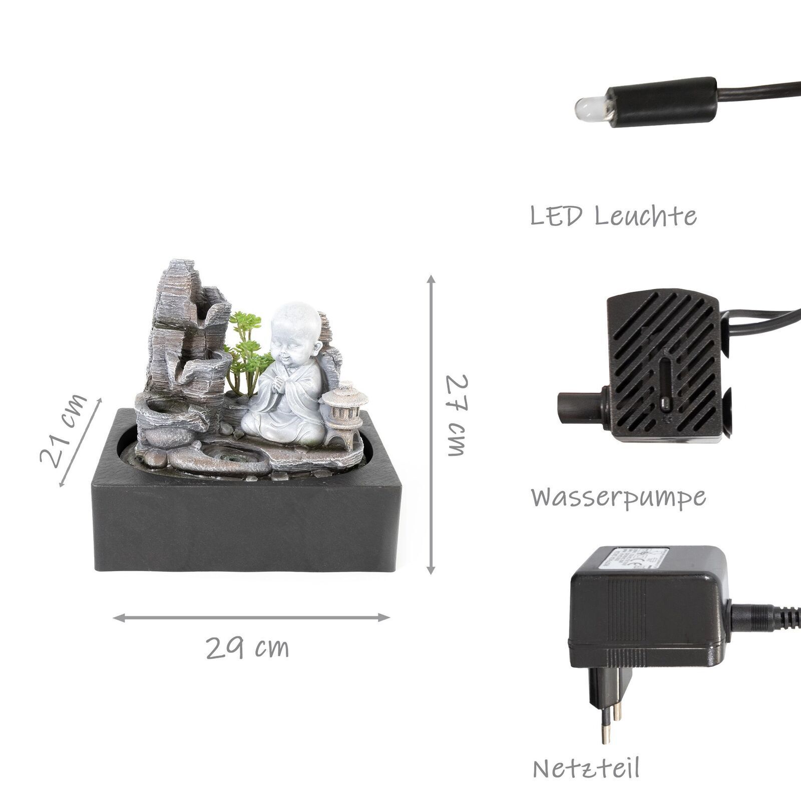 Zimmerbrunnen mit LED-Beleuchtung, Dekobrunnen “Mönch” für die Wohnung NA194