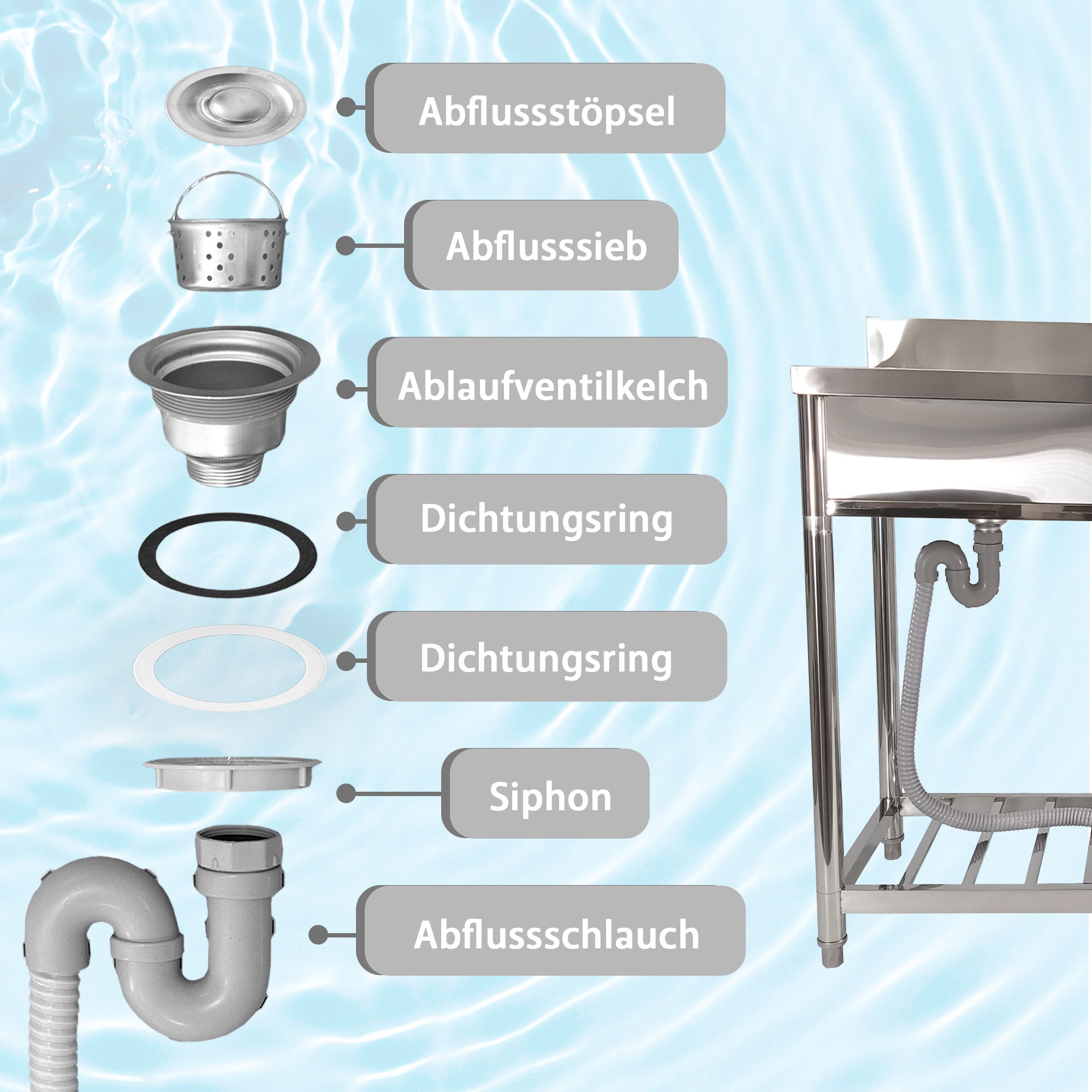 Spültisch freistehend, Wasserhahn mit Kalt Warm Anschluss, Spülbecken Größe L NA221 Spültisch freistehend, Wasserhahn mit Kalt Warm Anschluss, Spülbecken Größe L NA221