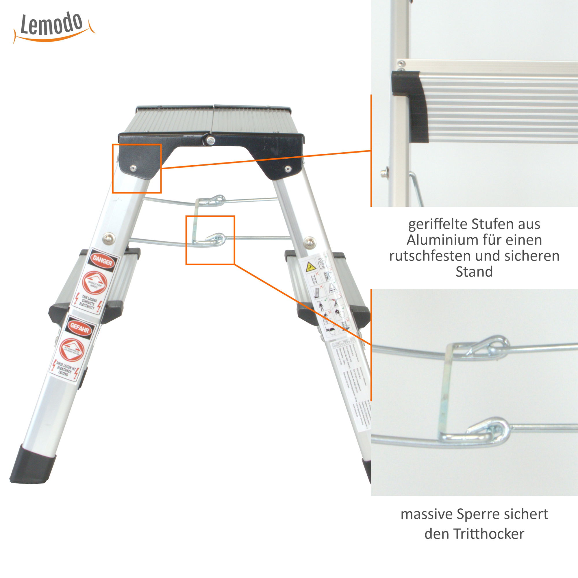 Klappbare Leiter 2 Stufen, Trittleiter aus Aluminium, Treppenleiter bis 150kg belastbar NA147