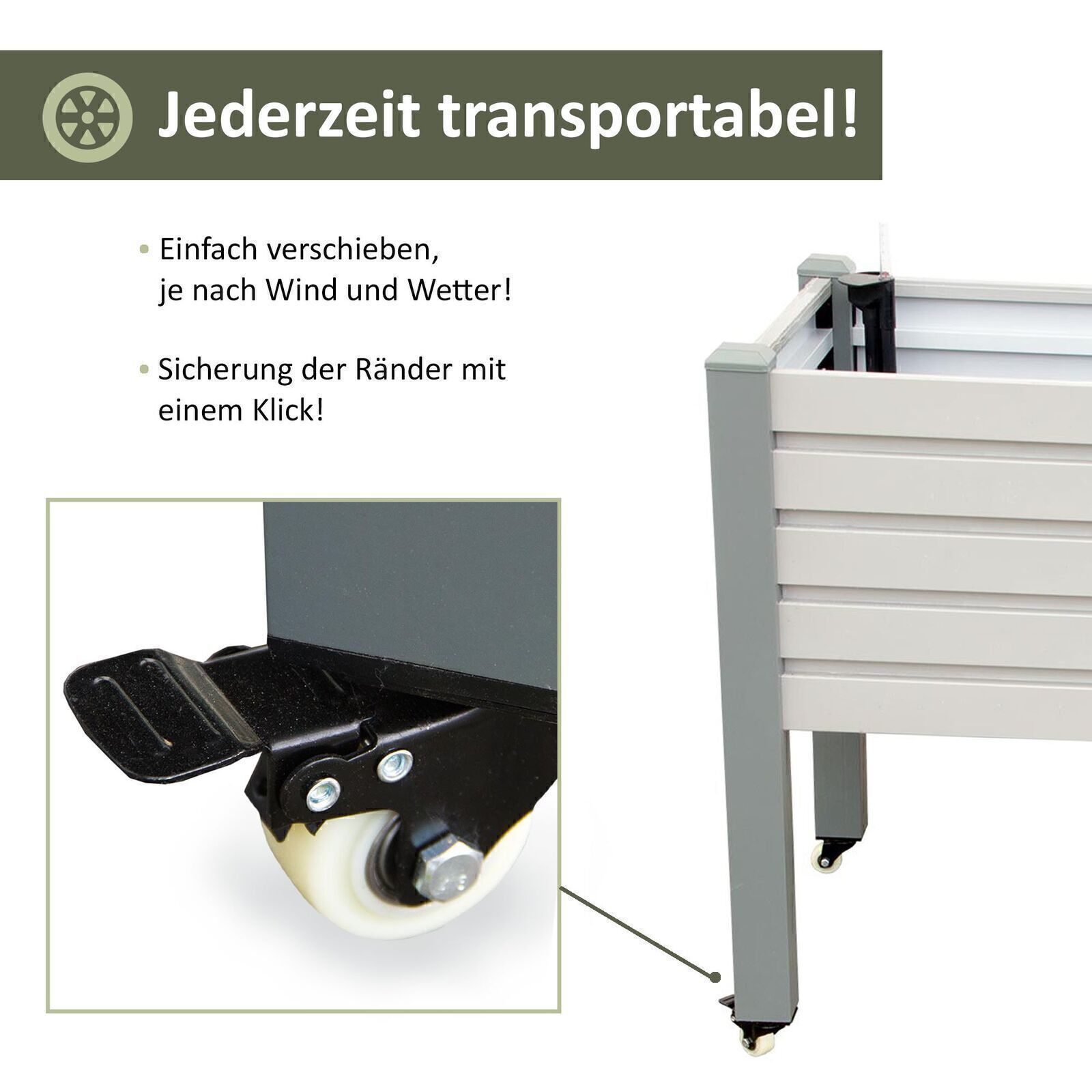 Hochbeet Triest mit integrierter Bewässerung, Kräuterbeet aus Stahl und Aluminium, rollbar DH001