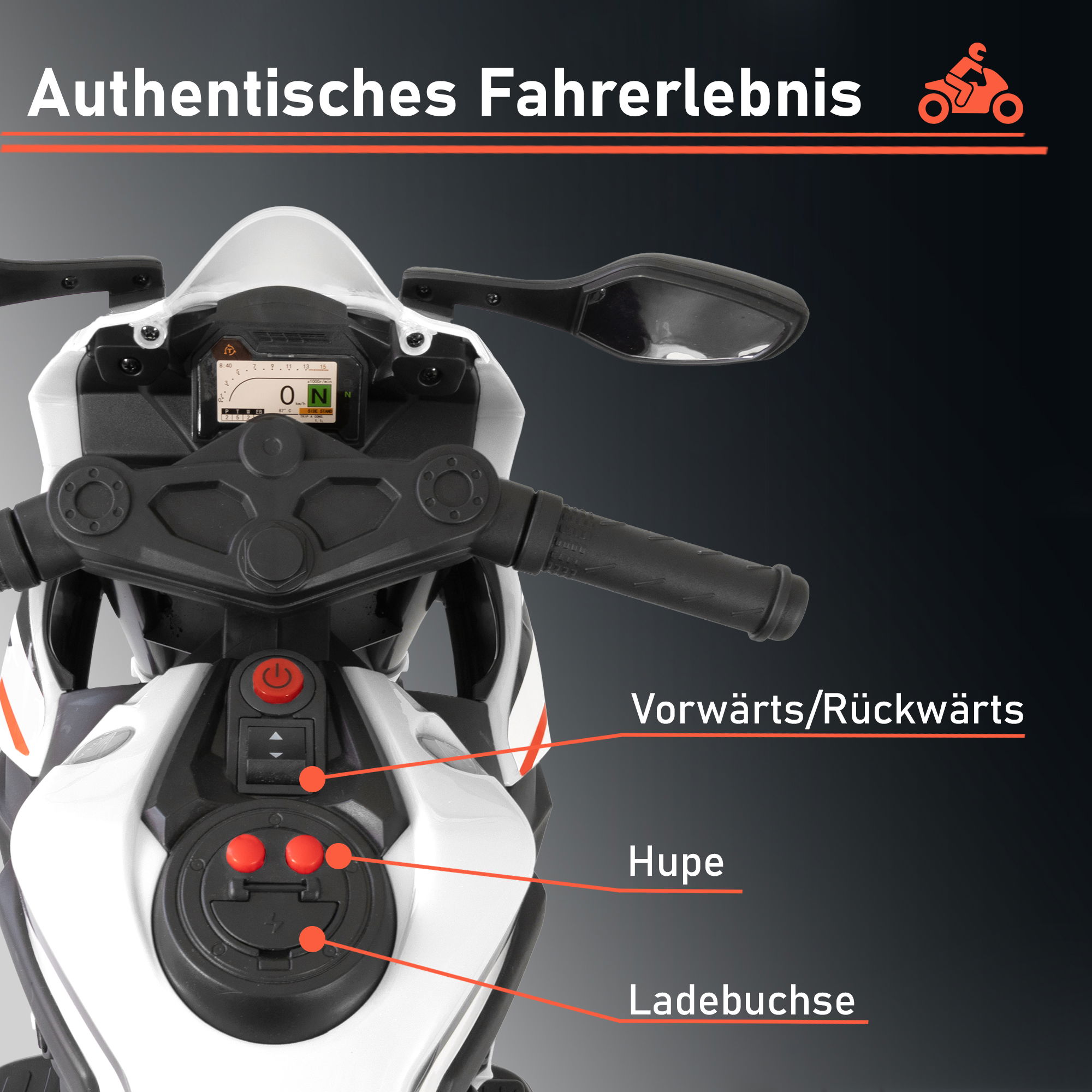 Kindermotorrad mit abnehmbaren Stützrädern für Kinder ab 3 Jahre, elektrisches Kinderfahrzeug PT013_W