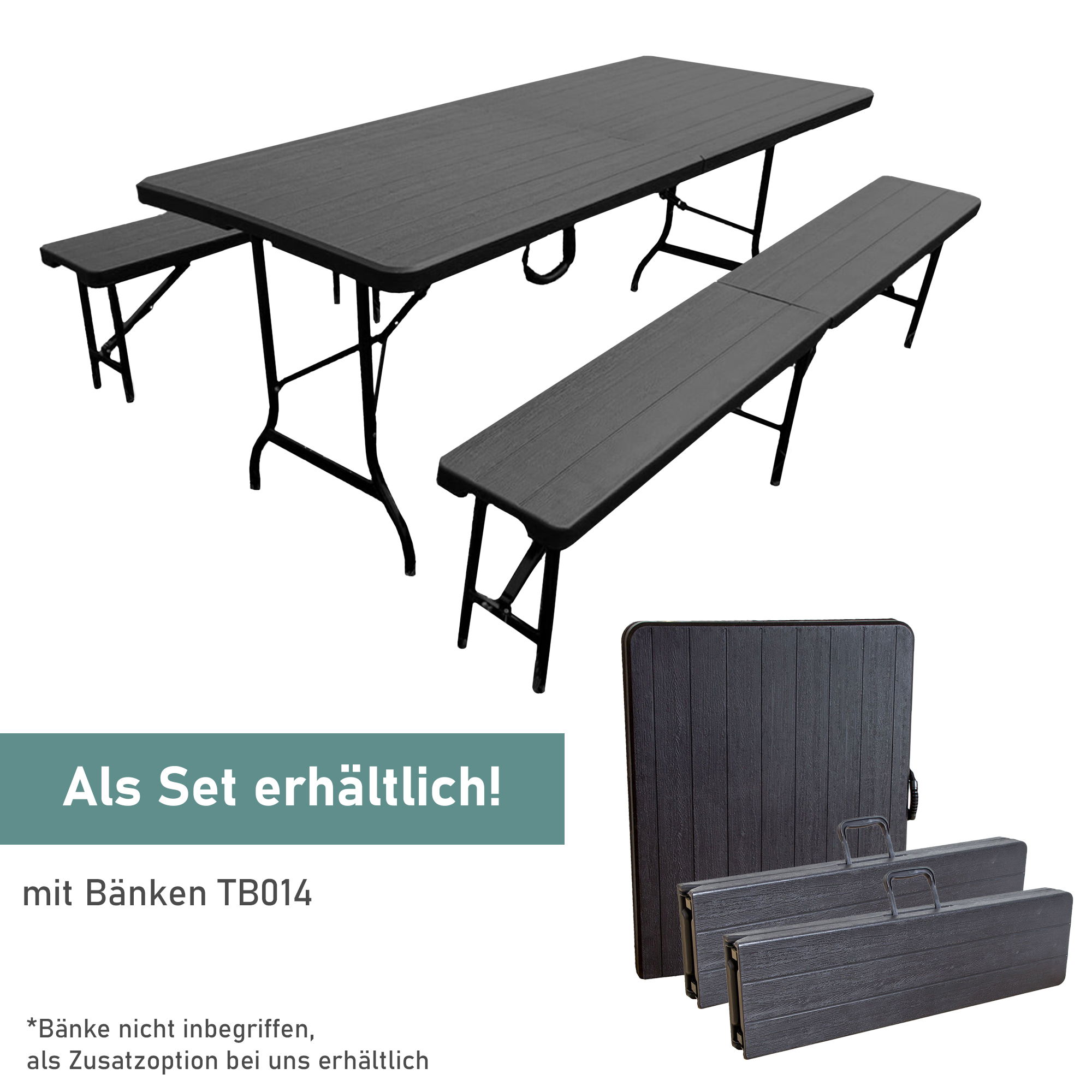 Gartentisch in Holzoptik, Klapptisch 180 x 75 cm, Buffettisch bis 150 kg belastbar TB013