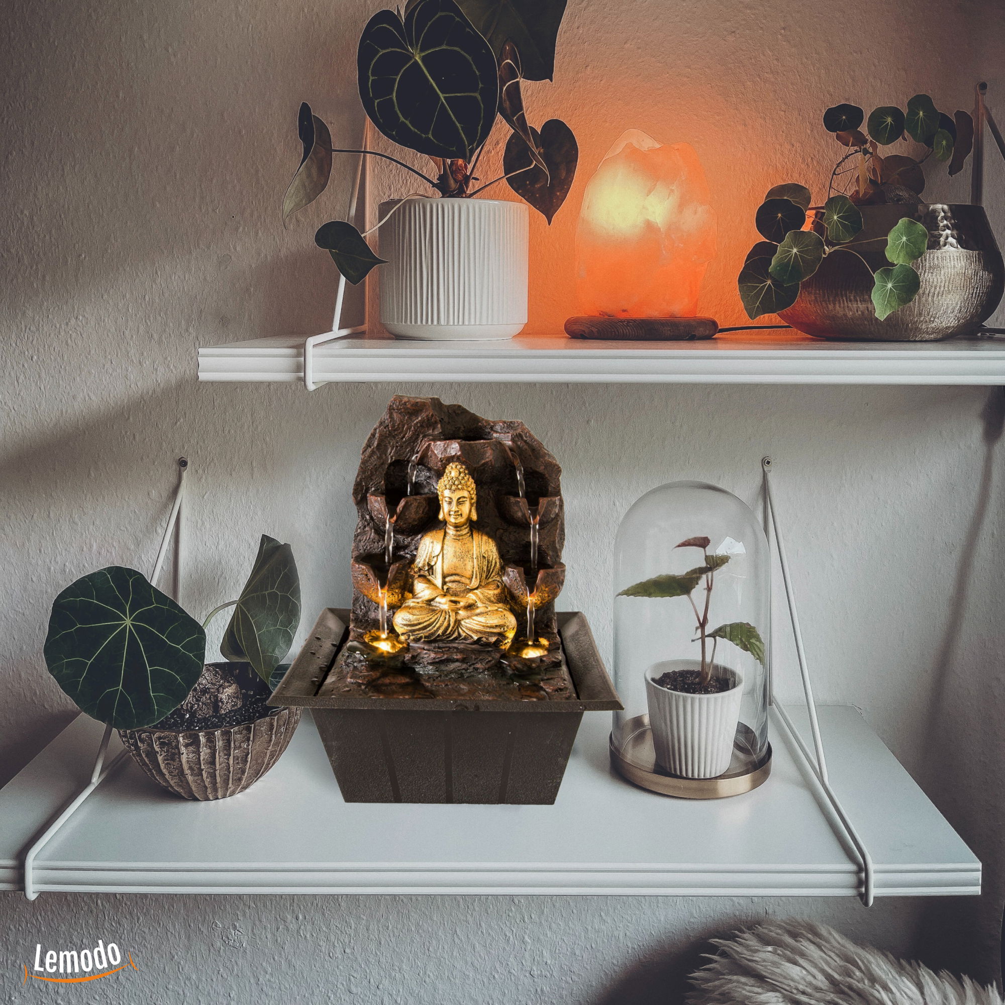 Zimmerbrunnen Buddha mit LED-Beleuchtung, Dekobrunnen für die Wohnung, Motiv Dhyana NA008