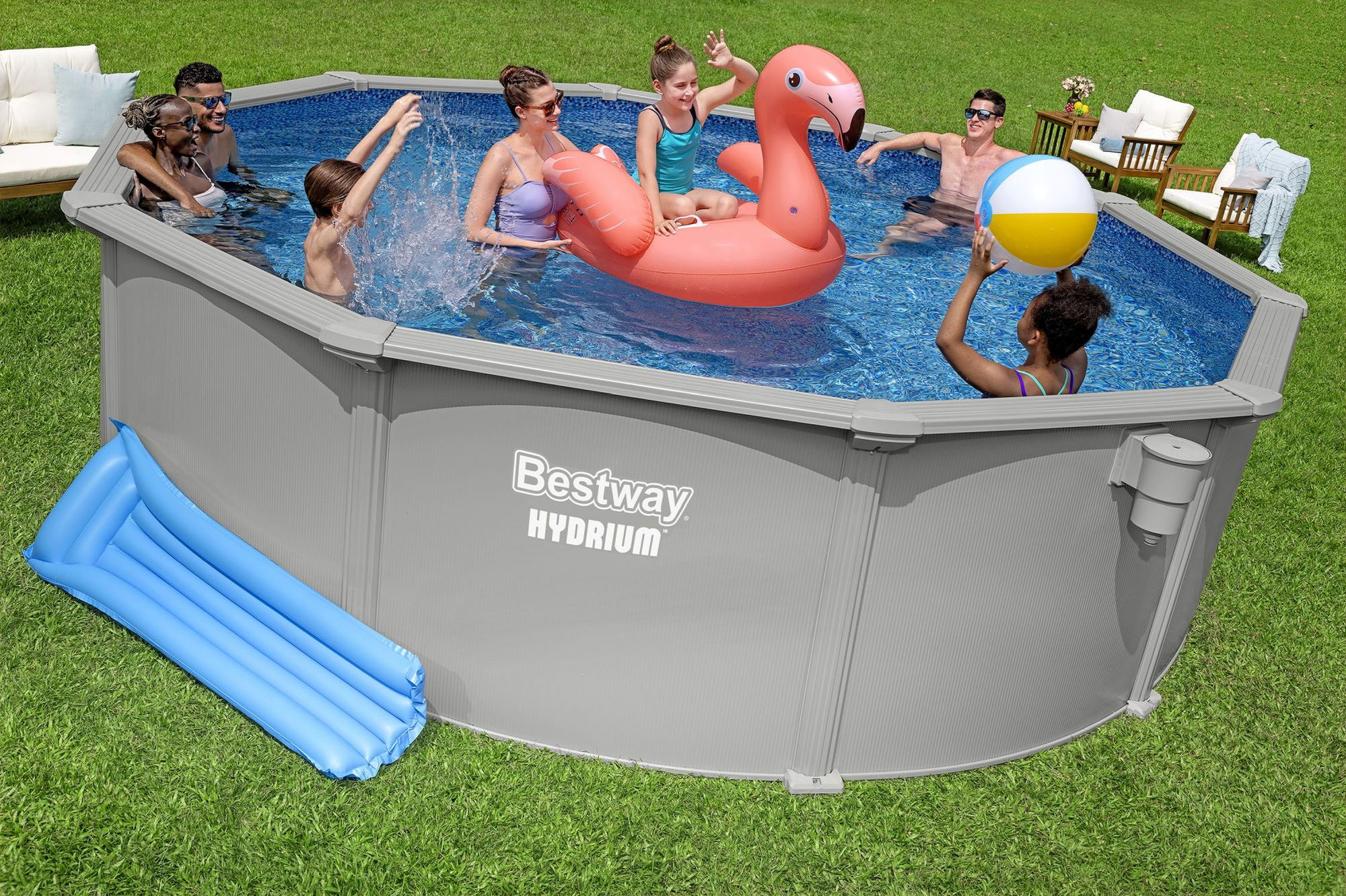 Bestway Hydrium Stahlwandpool Komplett-Set Ø 457 x 122 cm rund