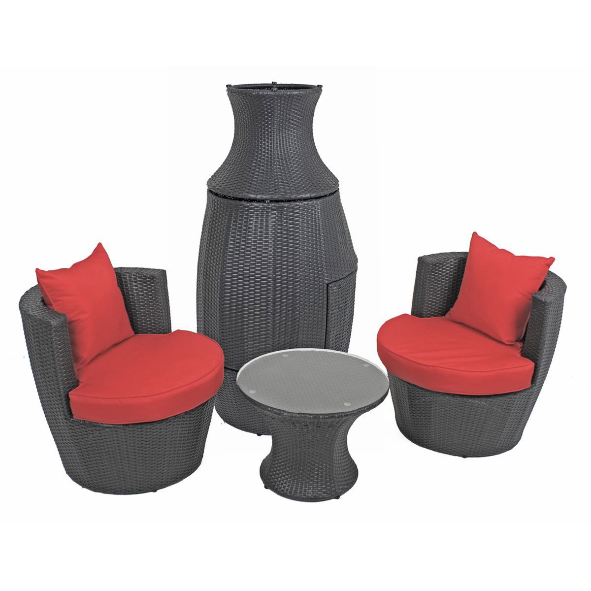 Sitzgruppe Linz, Rattan-Optik, Club-Set, 3-teilig, schwarz