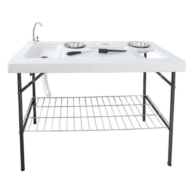 Klappbarer Filetiertisch, Camping Spüle mit 2 Schüsseln und Filetierbrett BL126 Klappbarer Filetiertisch, Camping Spüle mit 2 Schüsseln und Filetierbrett BL126