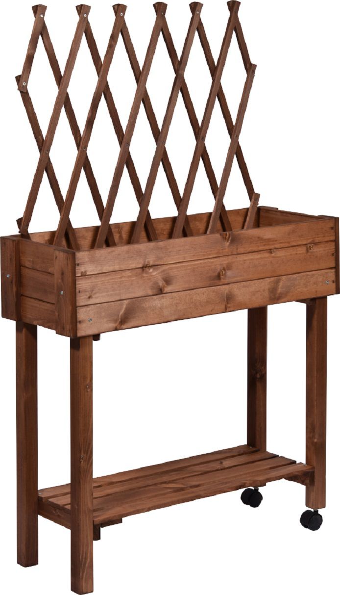 Hochbeet mit Rollen, Rankgitter und Ablage, Pflanzkasten DO-58187E