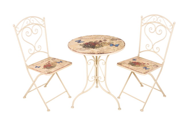 Bistro-Set FLORAL 3-teilig aus Stahl für Balkon und Terrasse