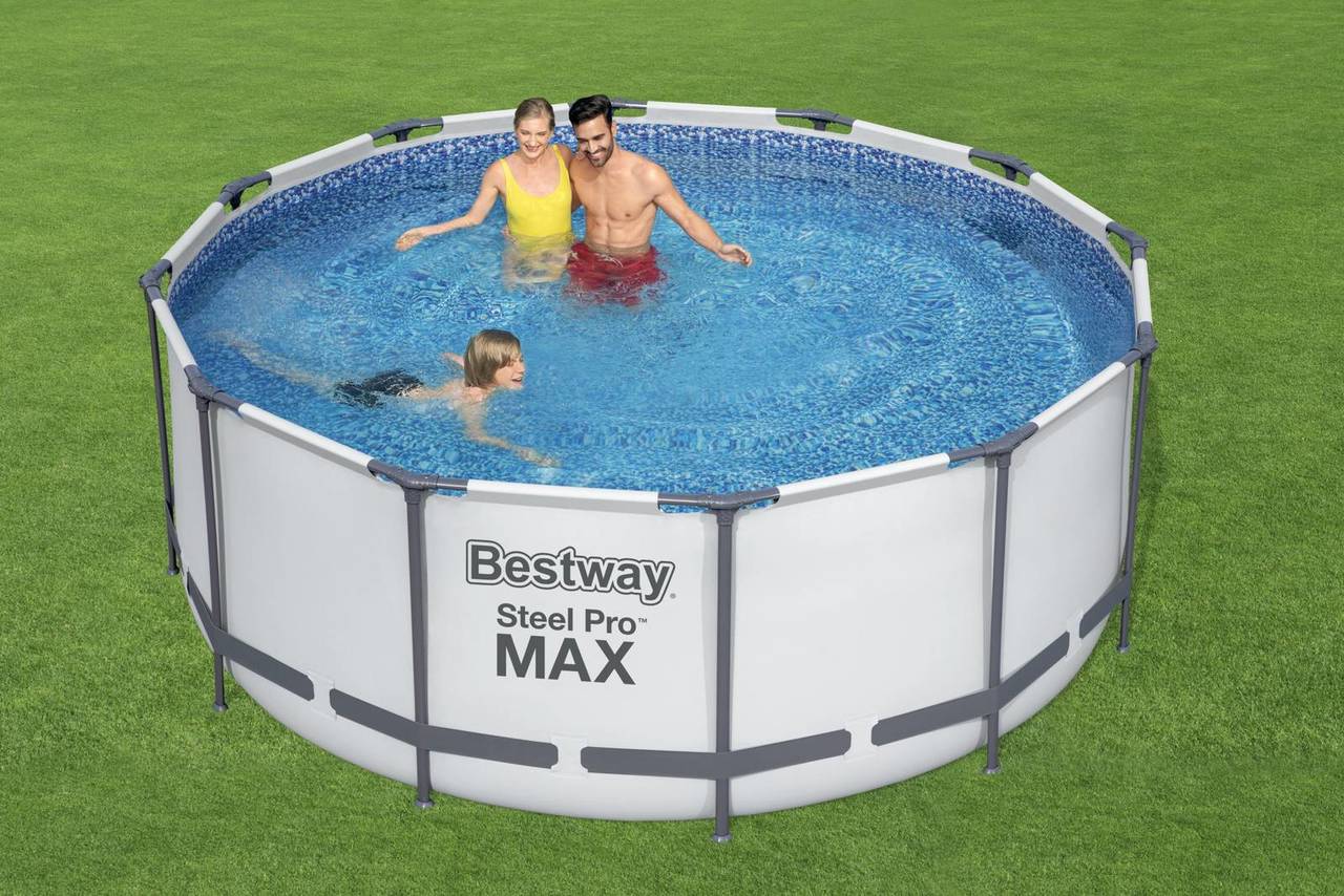 Steel Pro MAX Bestway Frame Pool Komplett-Set mit Filterpumpe Ø 366 x 122 cm, lichtgrau, rund 56420_22