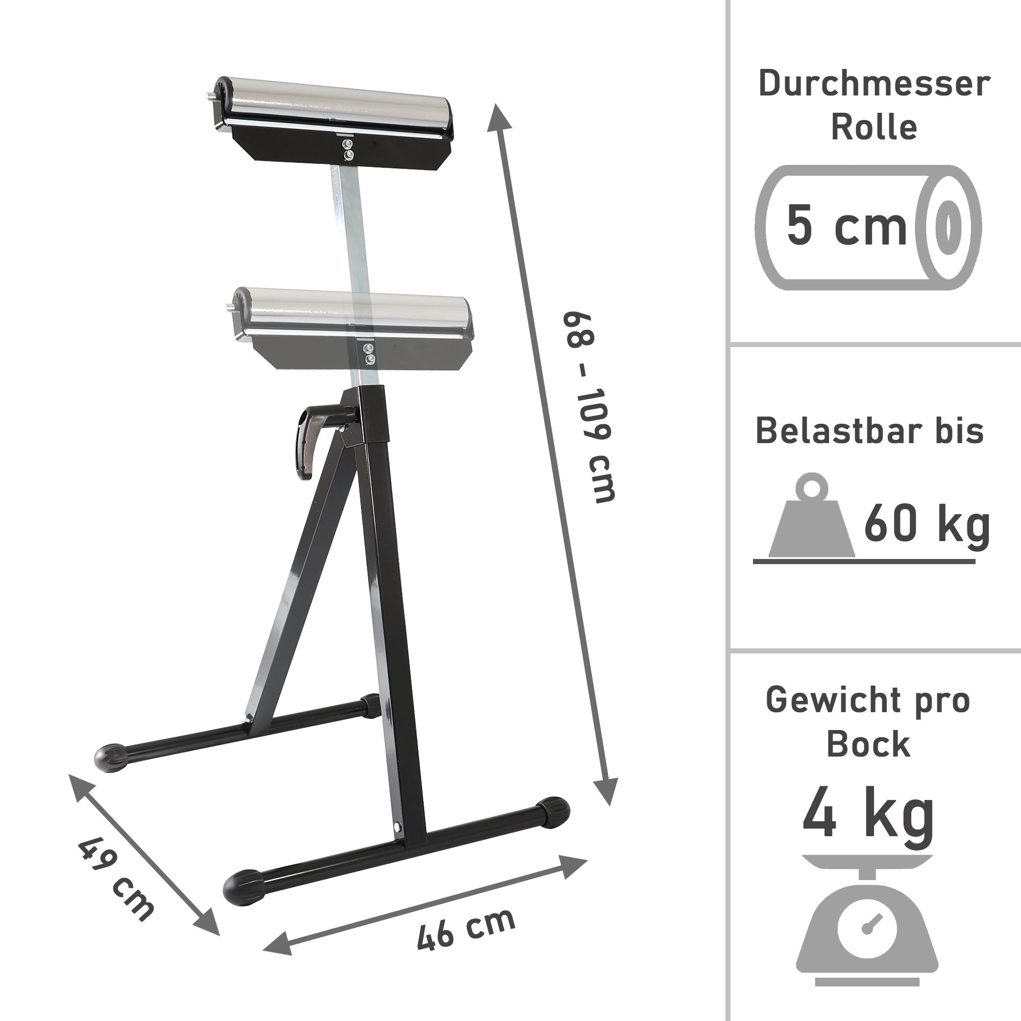 Rollenbock 2er Set, höhenverstellbarer Rollenständer, klappbarer Rollbock YT011