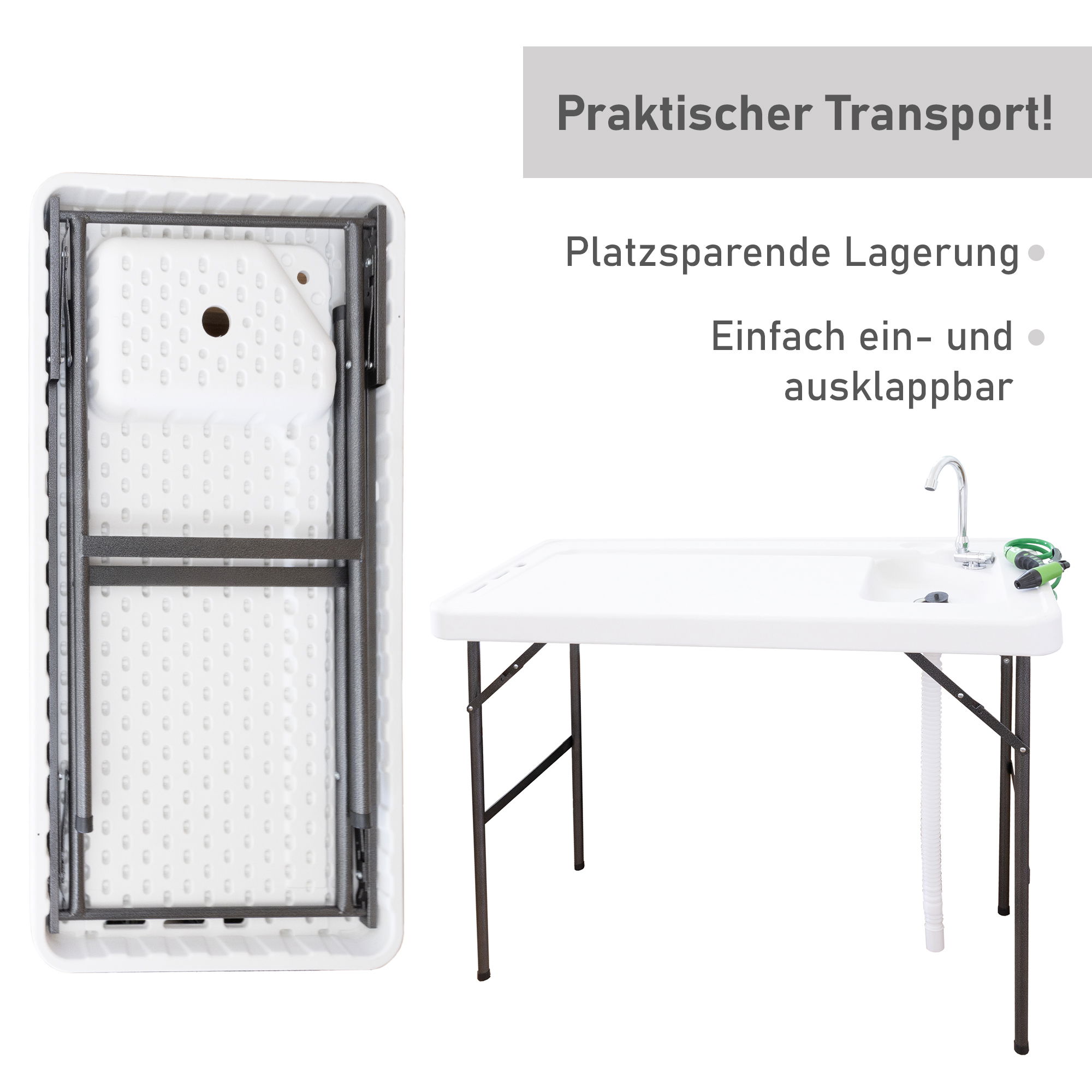 Klappbarer Filetiertisch, Camping Spüle mit Sprühdüse und Wasserhahn BL118