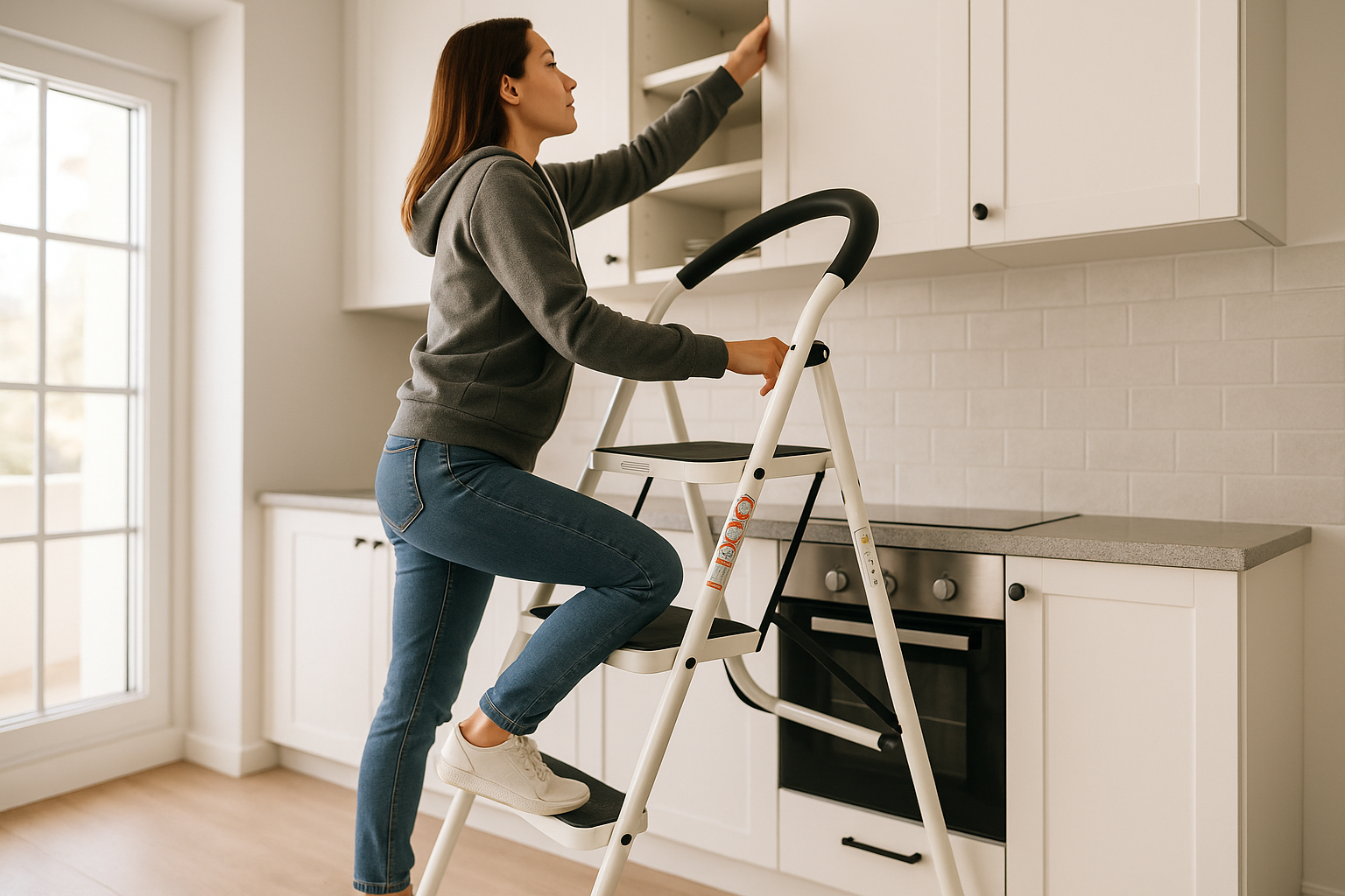 Trittleiter für den Haushalt: Wie du die beste Stehleiter für deinen Alltag auswählst 20250731_1242_Safety Ladder Climb_remix_01k1g12vbwfnvsnad6r675cymv