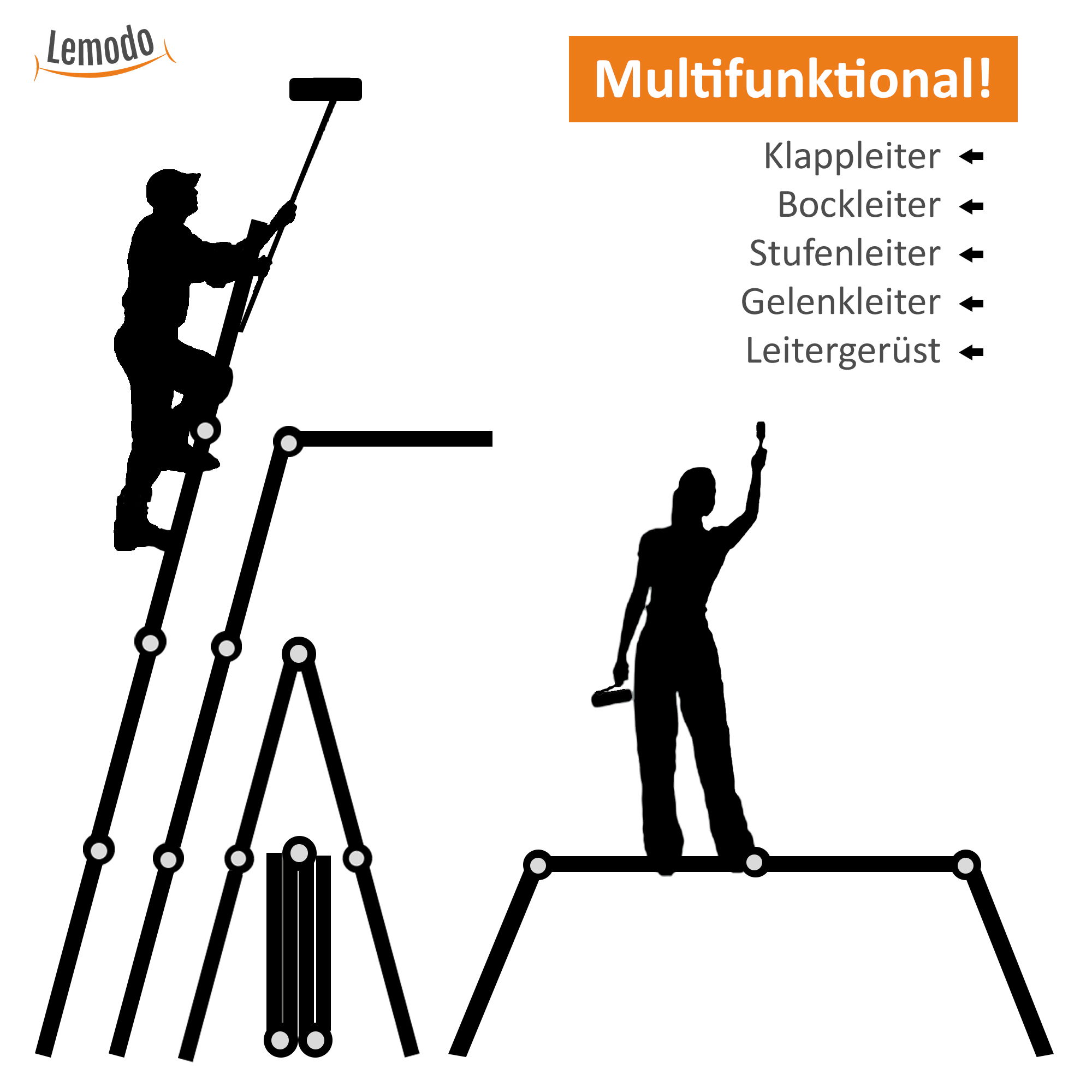 Aluminium Multifunktion Klappleiter 4-teilig, 3,5 m, bis 150 kg, Stehleiter, Leitergerüst NA146