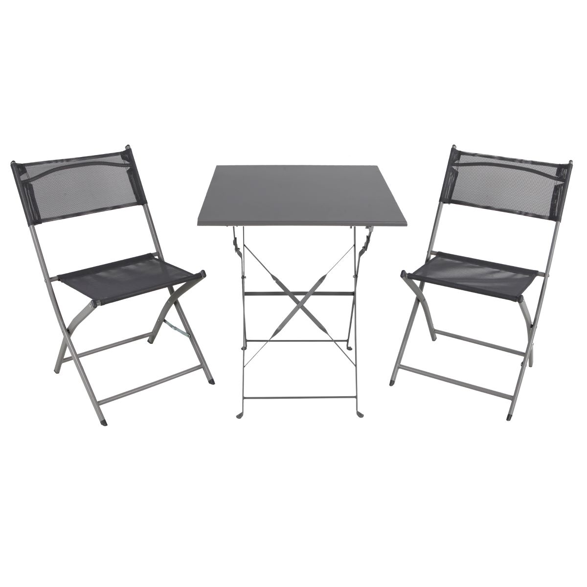 Bistro Set 3-teilig, grau, Sitzgruppe klappbar, Gartenset, Balkonset