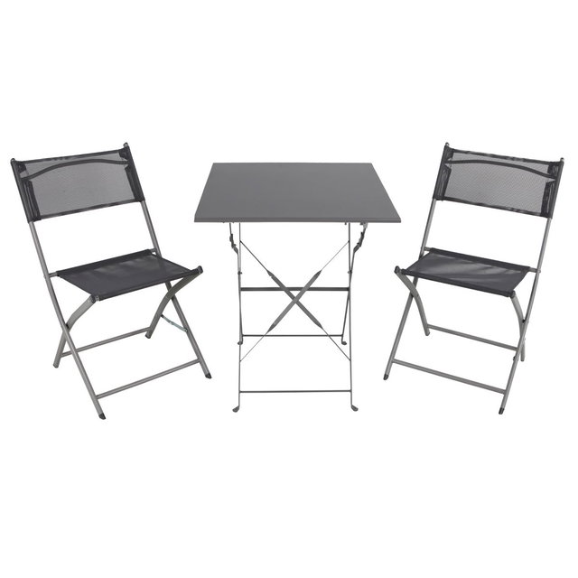 Bistro Set 3-teilig, grau, Sitzgruppe klappbar, Gartenset, Balkonset