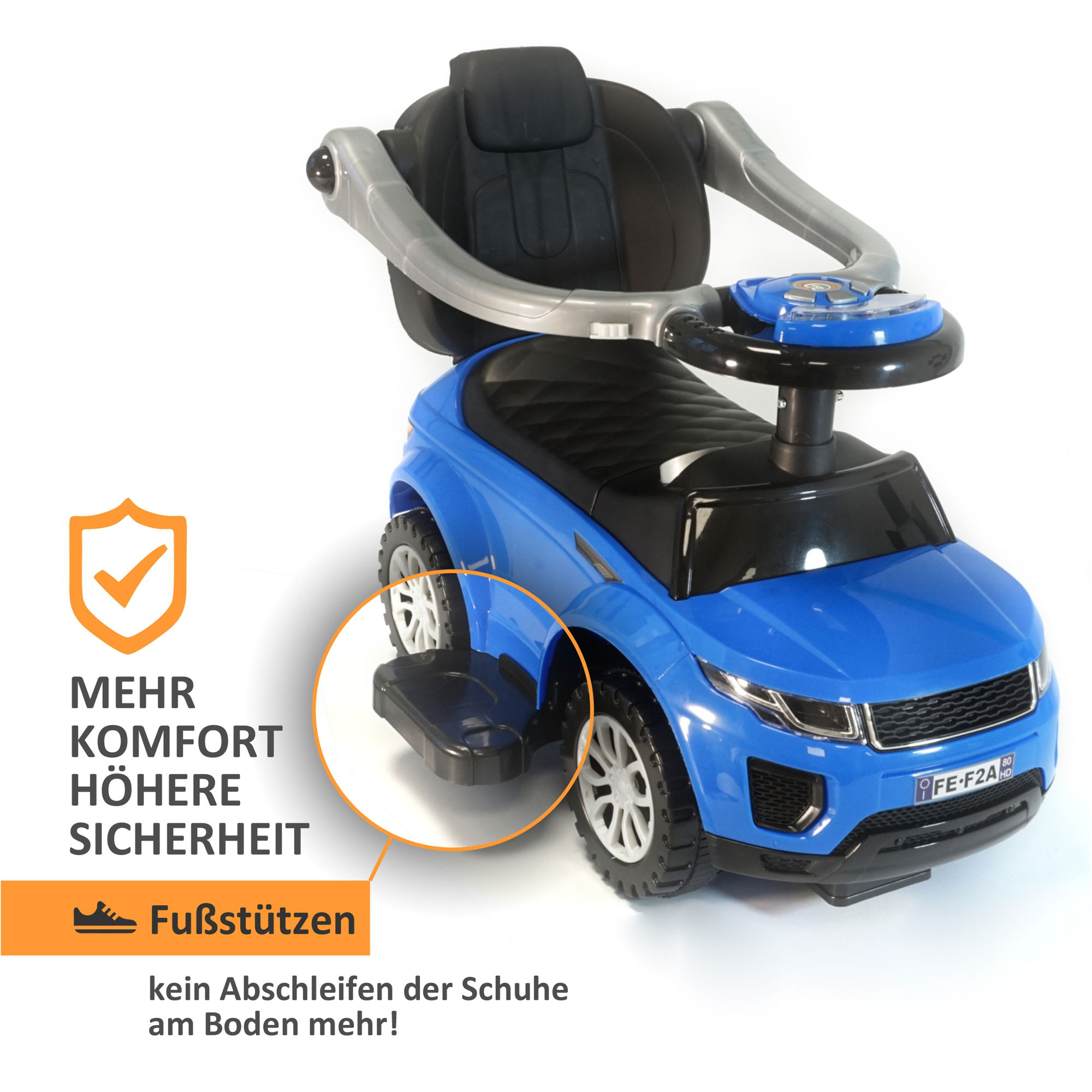 Rutschauto in blau mit Schiebestange, Rutschfahrzeug ab 1 Jahr, Rutscherfahrzeug mit Sicherheitsbügel BS019