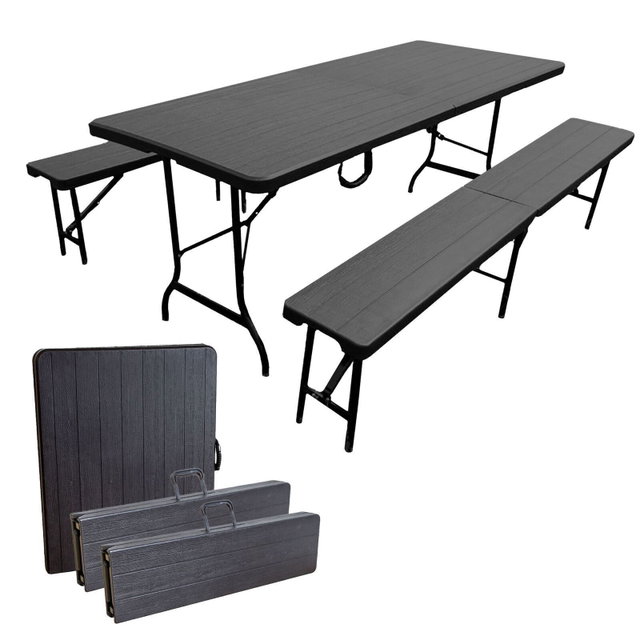 Bierzeltgarnitur Set mit 2x Bierbank und 1x Buffettisch, klappbare Biertischgarnitur TB013_SET
