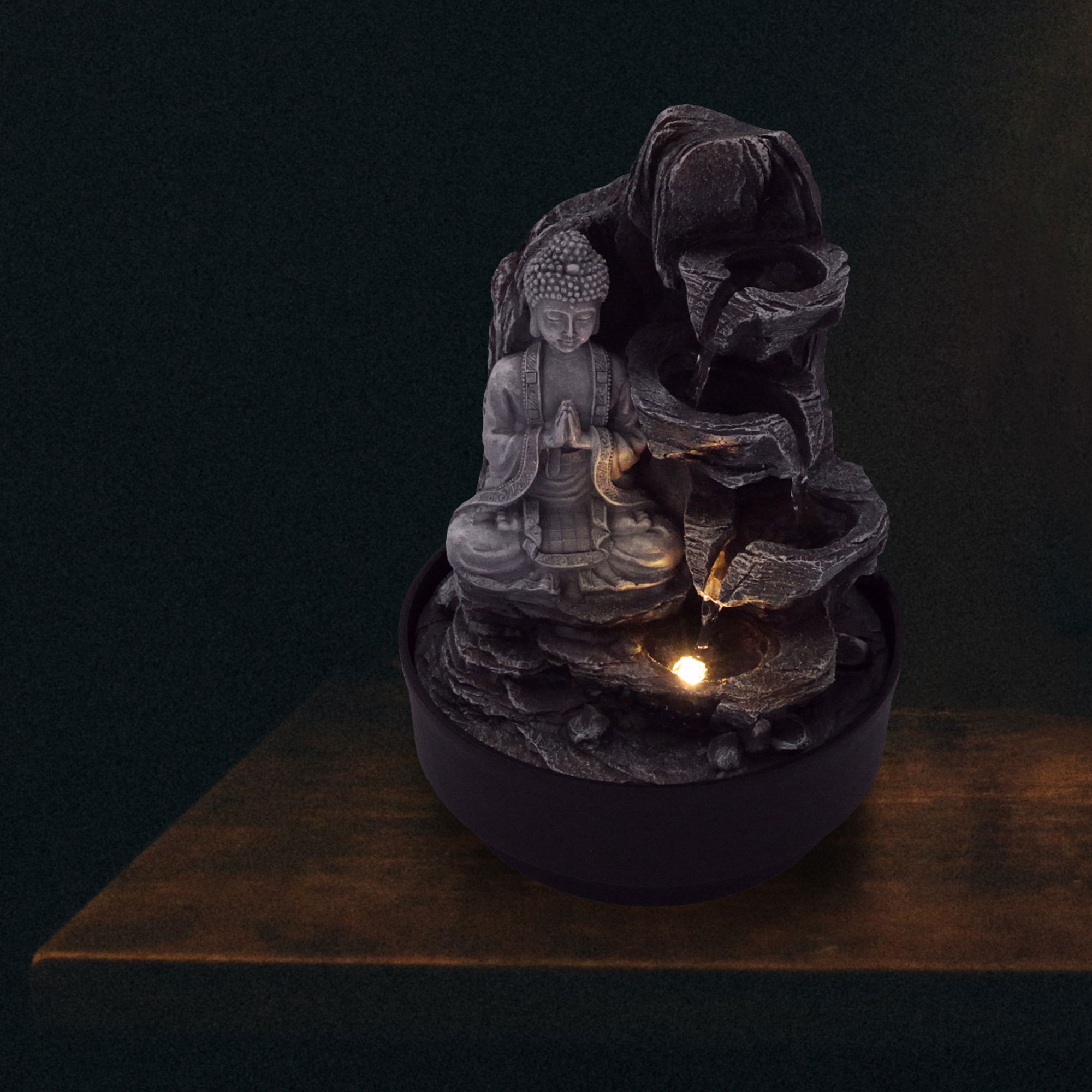 Zimmerbrunnen mit LED-Beleuchtung, Dekobrunnen “Buddha Anjali Mudra” für die Wohnung NA192